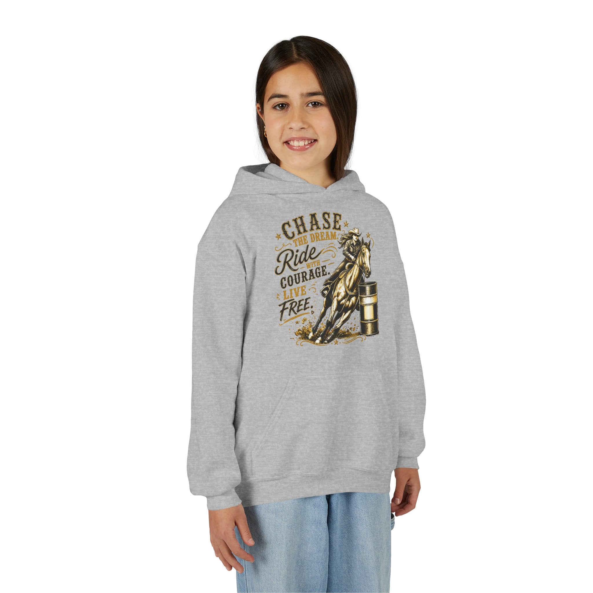 Chase the Dream Ride with Courage Youth Heavy Blend Hooded Sweatshirt