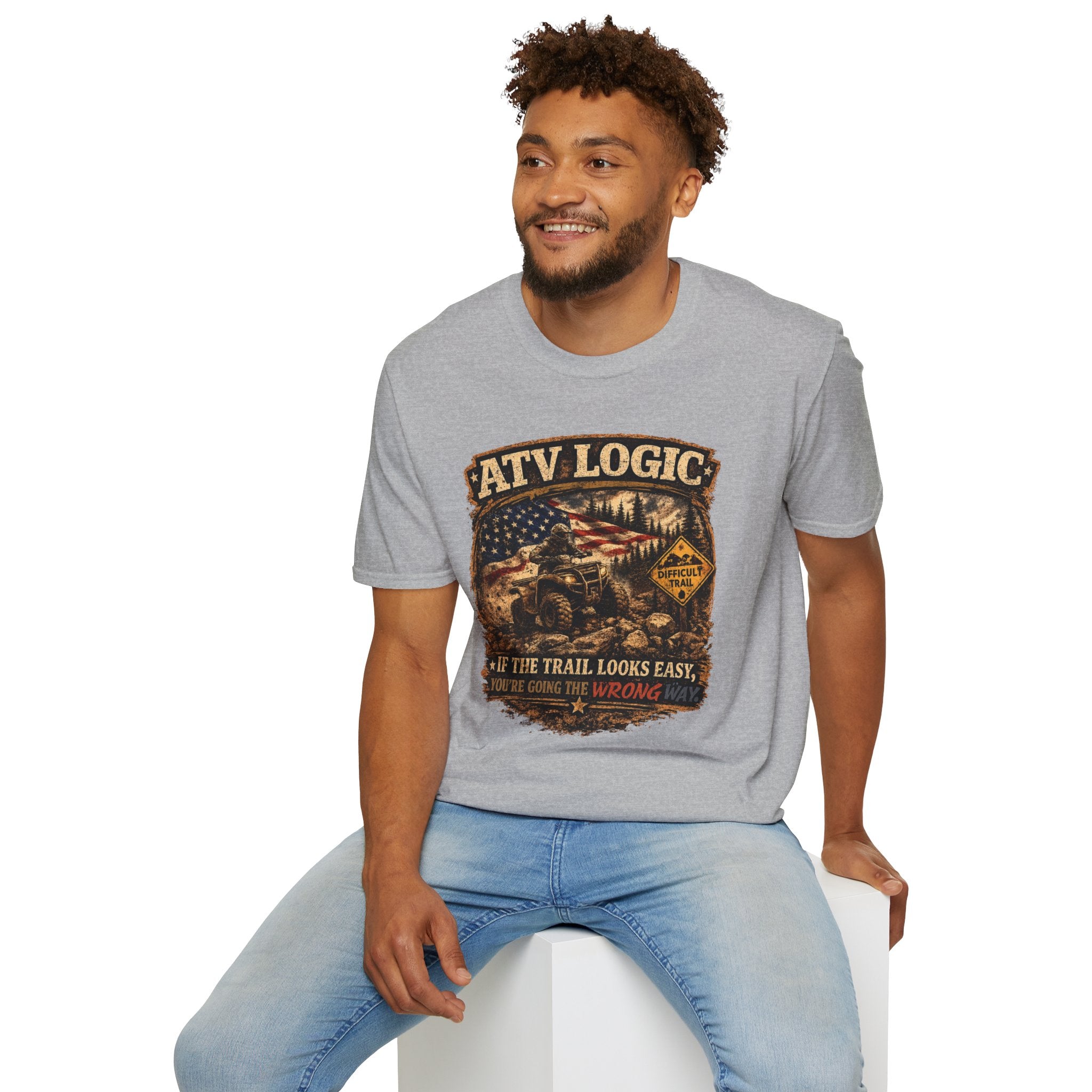 ATV Logic T‑Shirt — American Flag Off‑Road ATV Graphic Tee