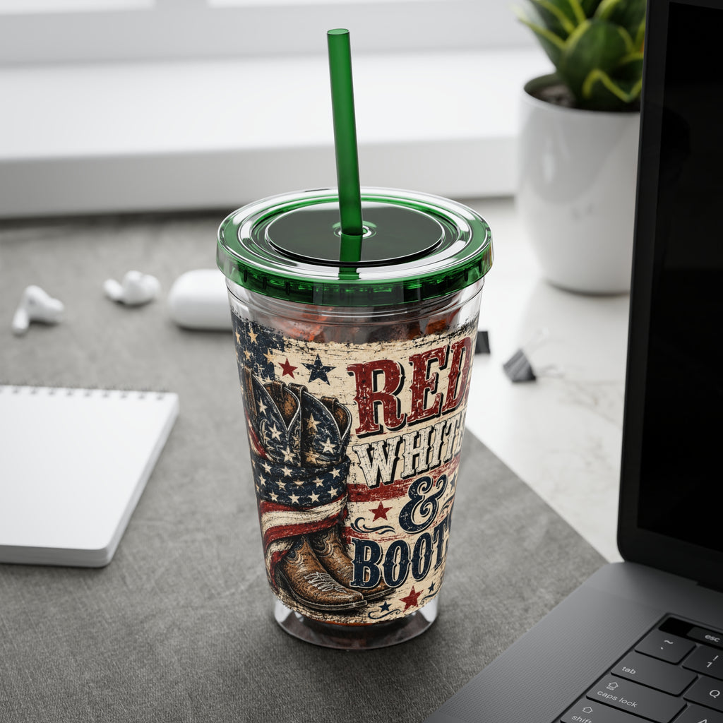 Red White & Boots Sunsplash Tumbler with Straw, 16oz
