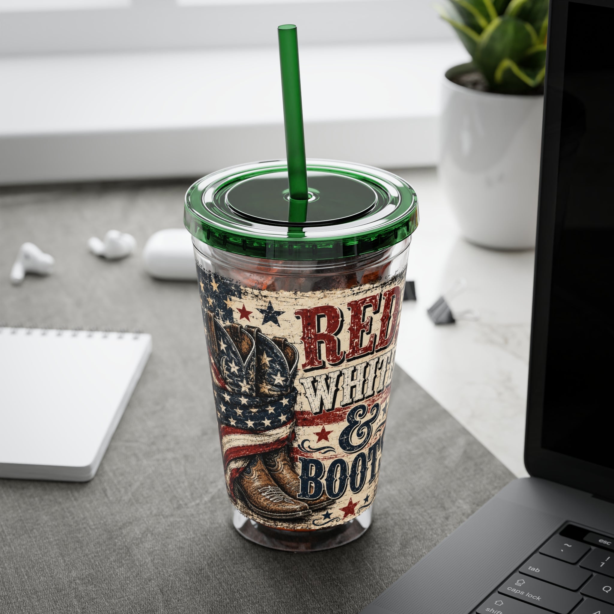 Red White & Boots Sunsplash Tumbler with Straw, 16oz