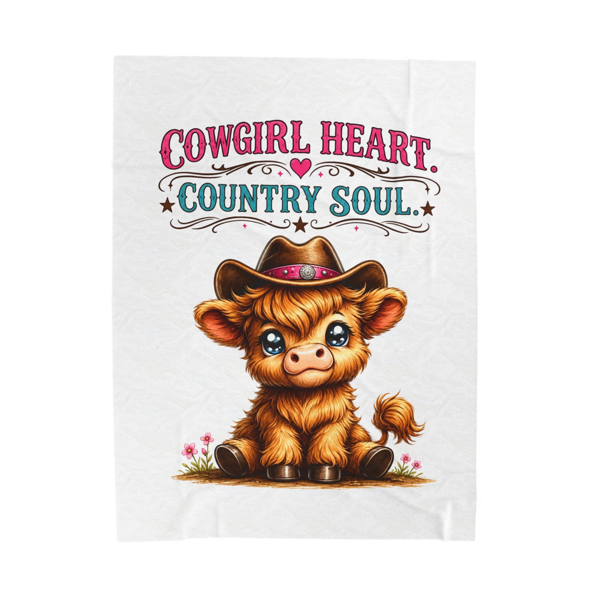 Cowgirl Heart Velveteen Plush Blanket — Cute Cowgirl Calf Design, "Cowgirl Heart Country Soul" Throw