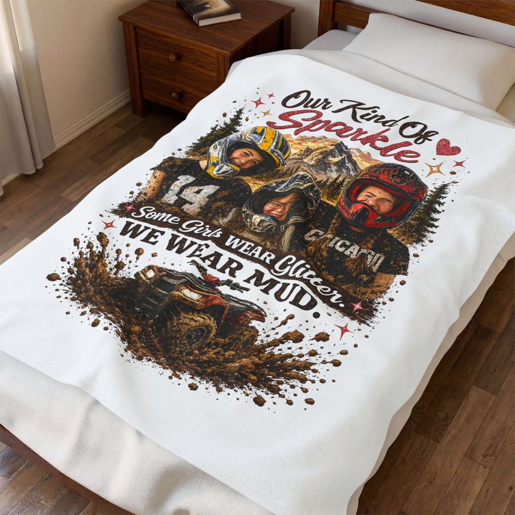 Our Kind of Sparkle Velveteen Plush Blanket – "Some Girls Wear Glitter, We Wear Mud" Motocross Family Throw