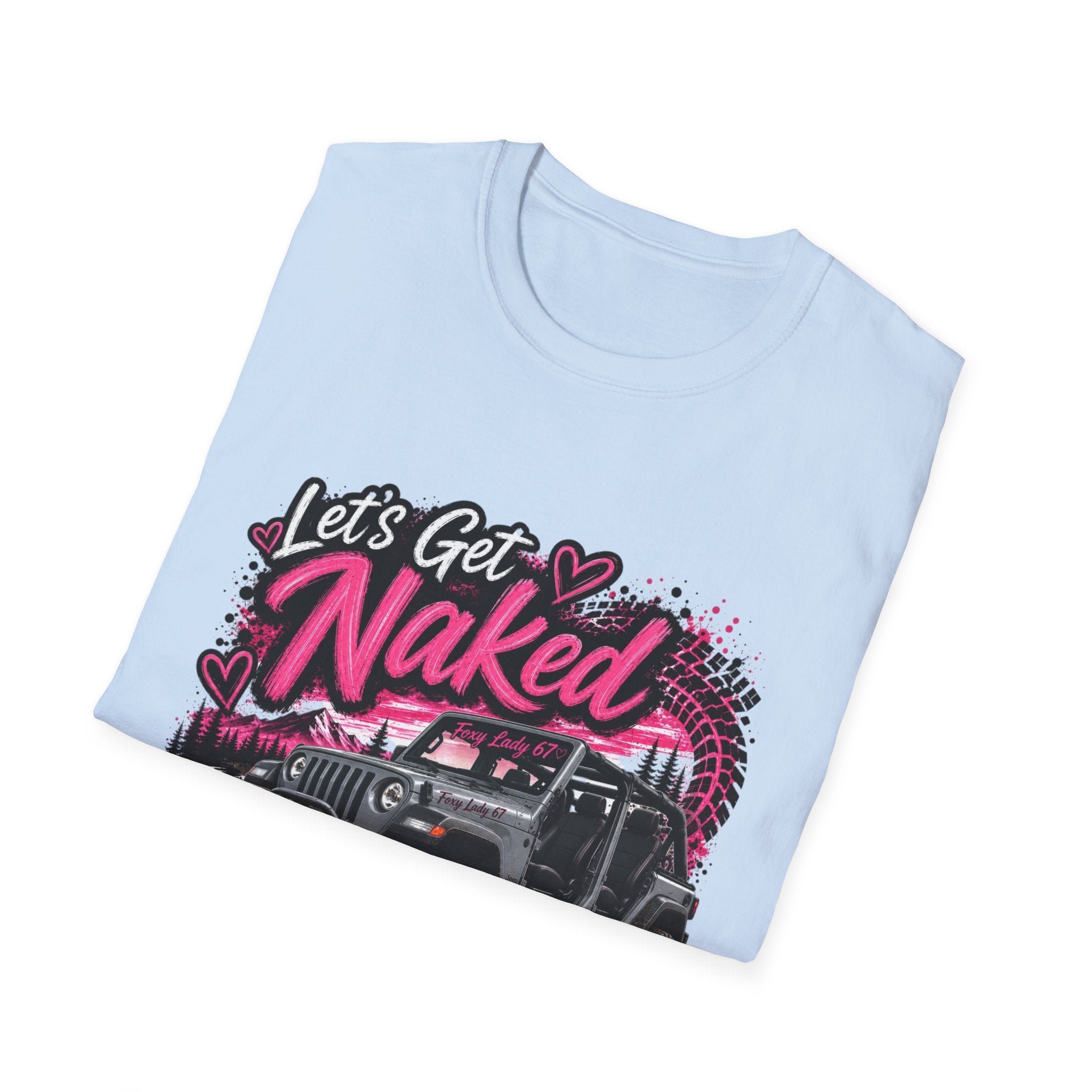 Jeep 'Let's Get Naked' Graphic T-Shirt — (Pink) Funny Off-Roading Top