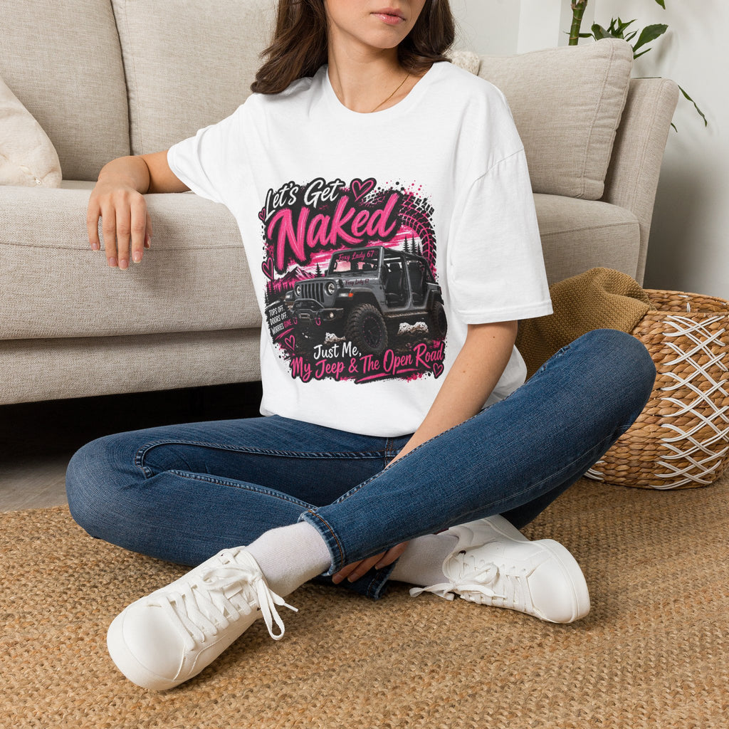 Jeep 'Let's Get Naked' Graphic T-Shirt — (Pink) Funny Off-Roading Top