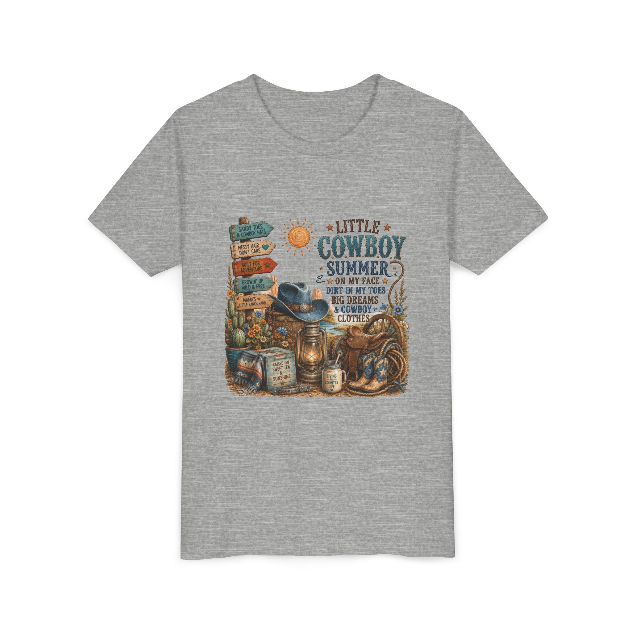Little Cowboy Summer Youth Tee – Western Kids Graphic T-Shirt ("Little Cowboy Summer" Design)