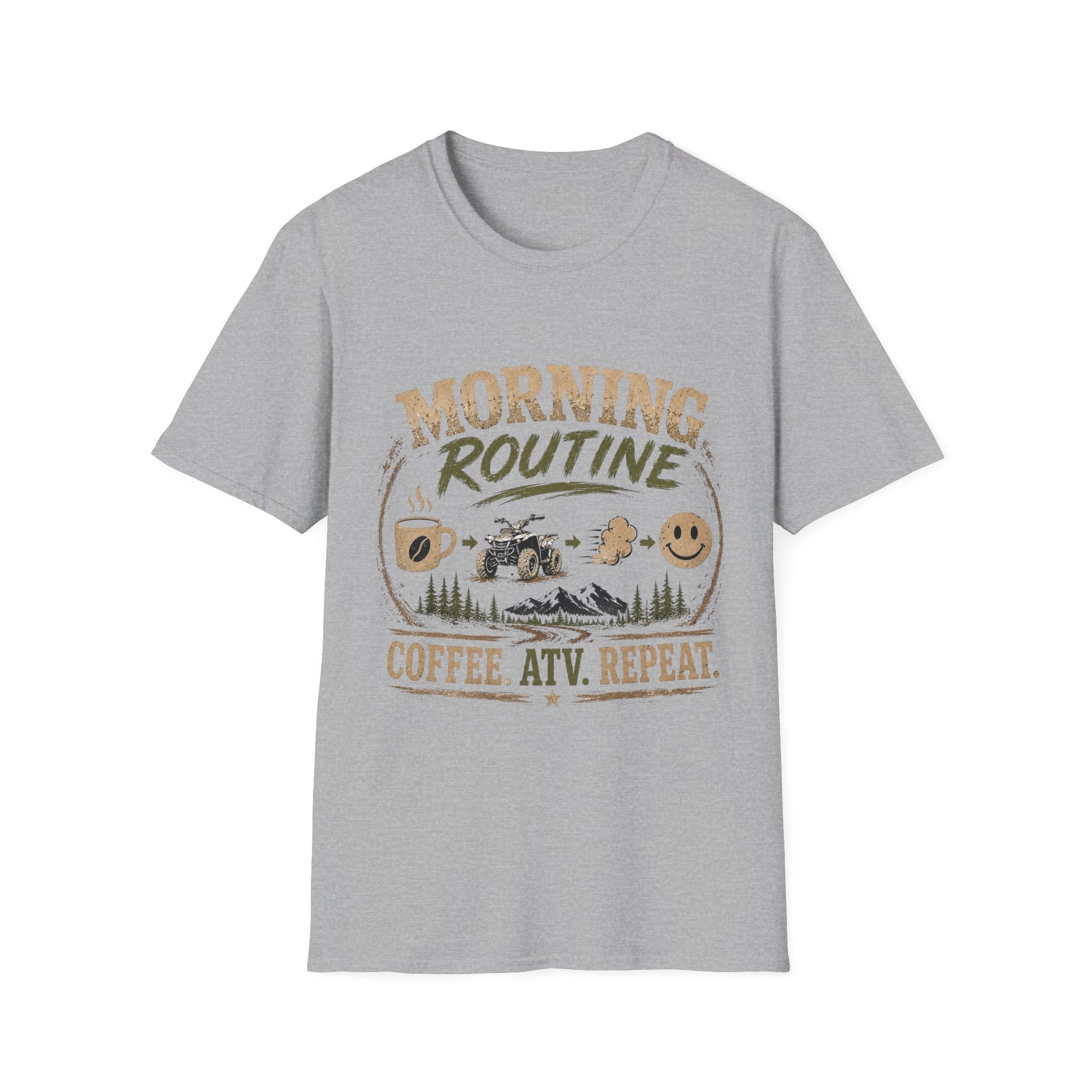 Morning Routine T-Shirt — “Coffee. ATV. Repeat.” Outdoor Adventure Graphic Tee