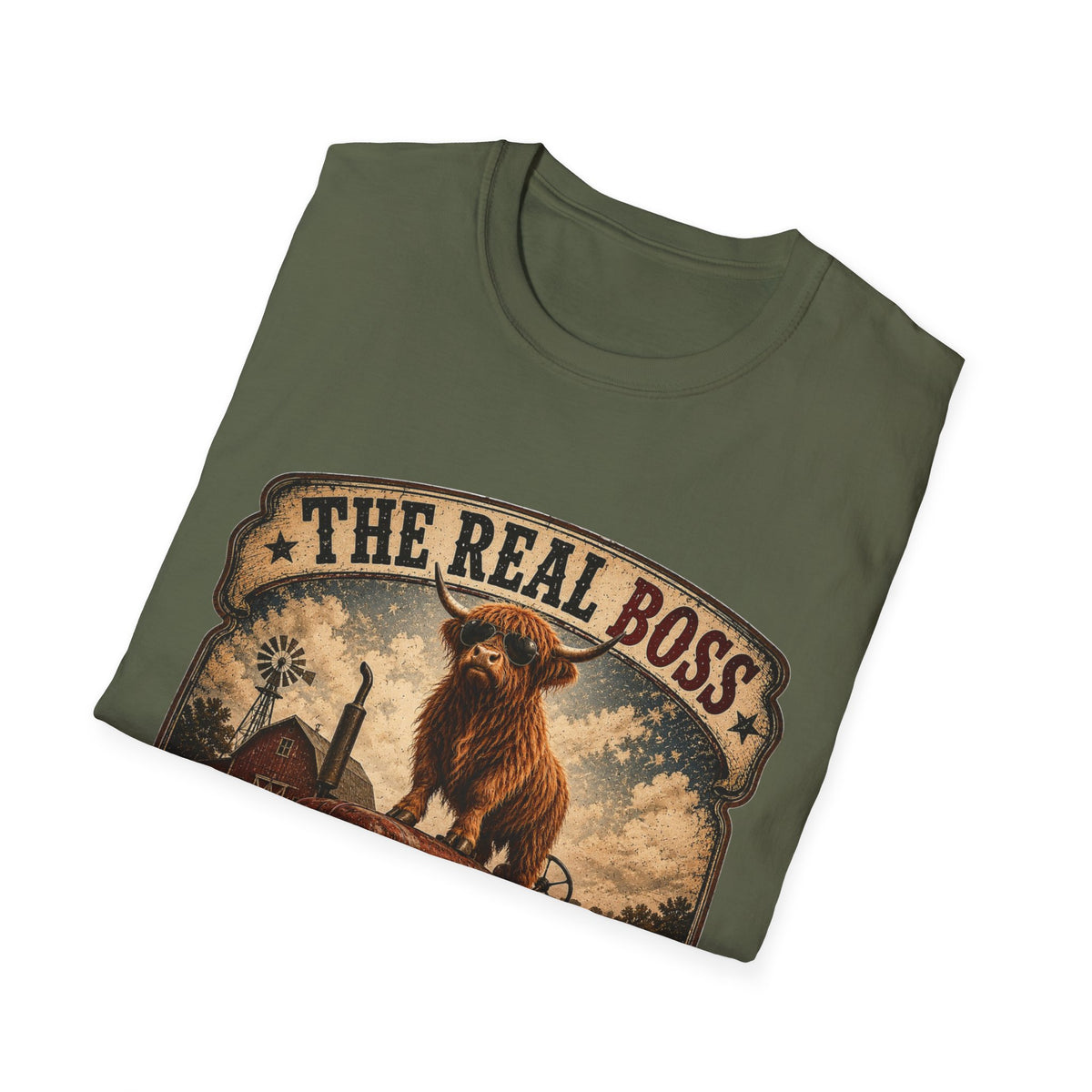 The Real Boss Highland Cow Unisex Softstyle T-Shirt