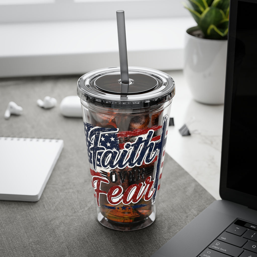 Faith Over Fear Sunsplash Tumbler with Straw, 16oz