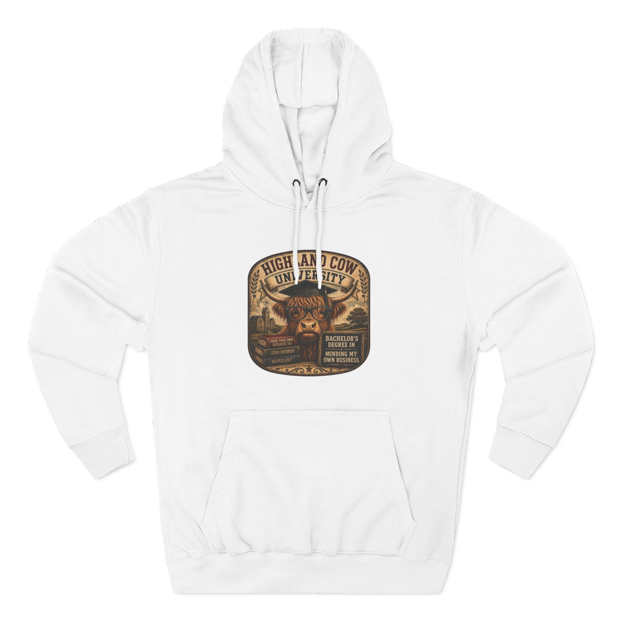 Highland Cow University Three-Panel Fleece Hoodie