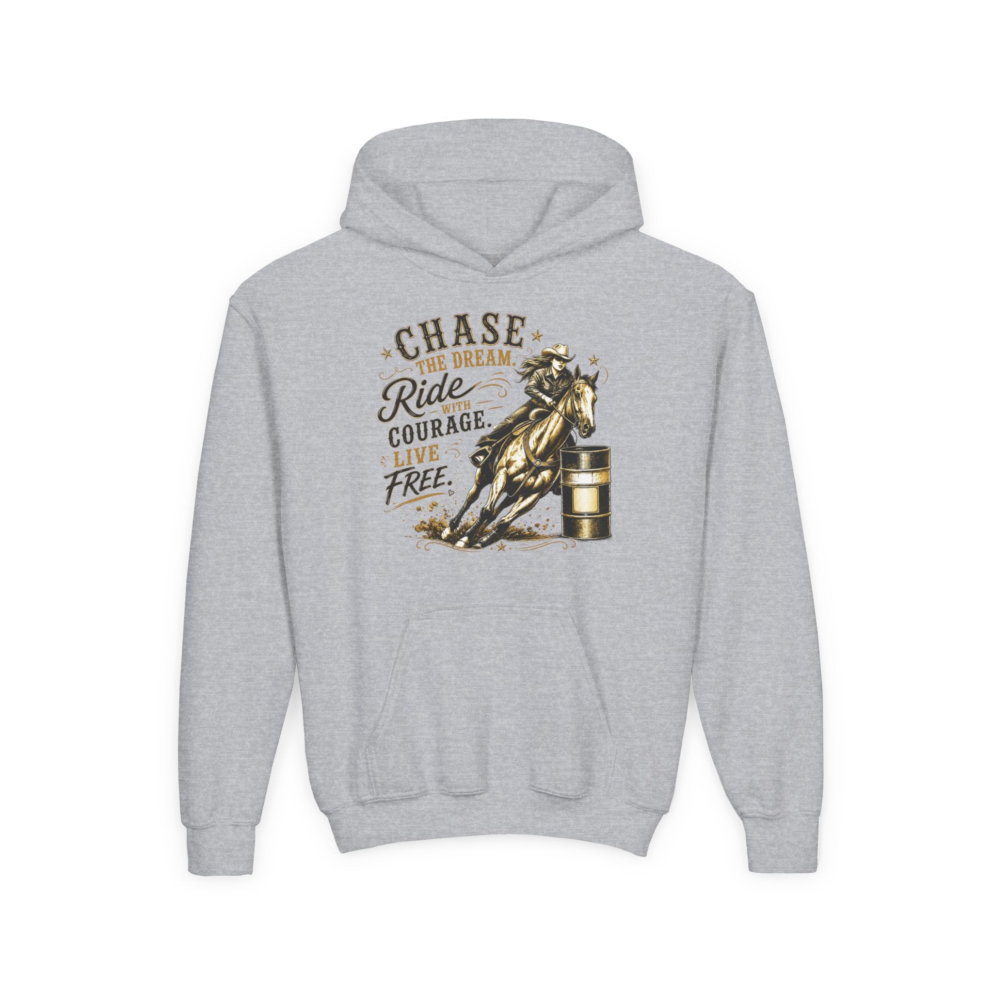 Chase the Dream Ride with Courage Youth Heavy Blend Hooded Sweatshirt