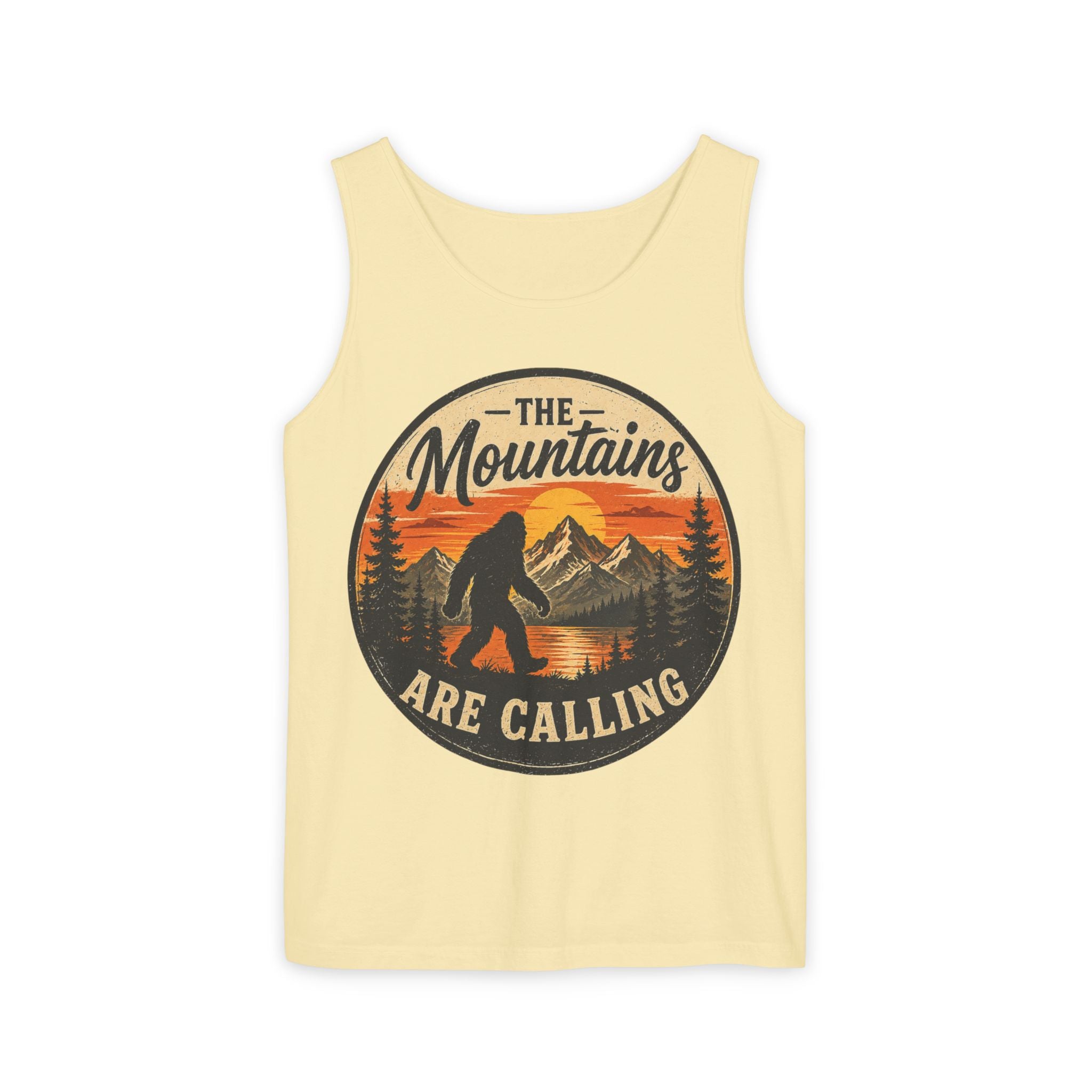 The Mountains Are Calling Tank Top — Vintage Bigfoot Hiking Graphic Tank
