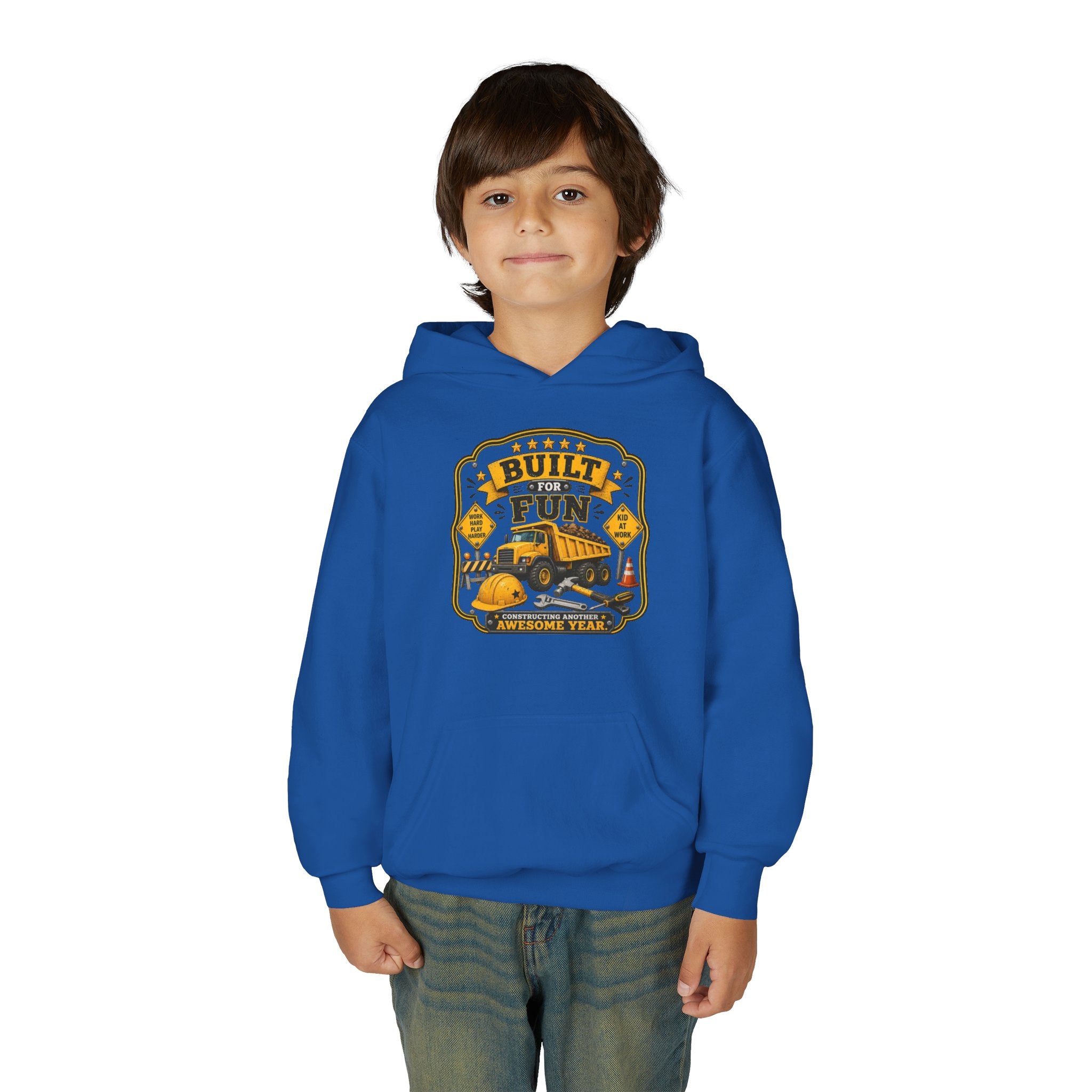 "Built for Fun" Construction Truck Pullover - Youth Hoodie