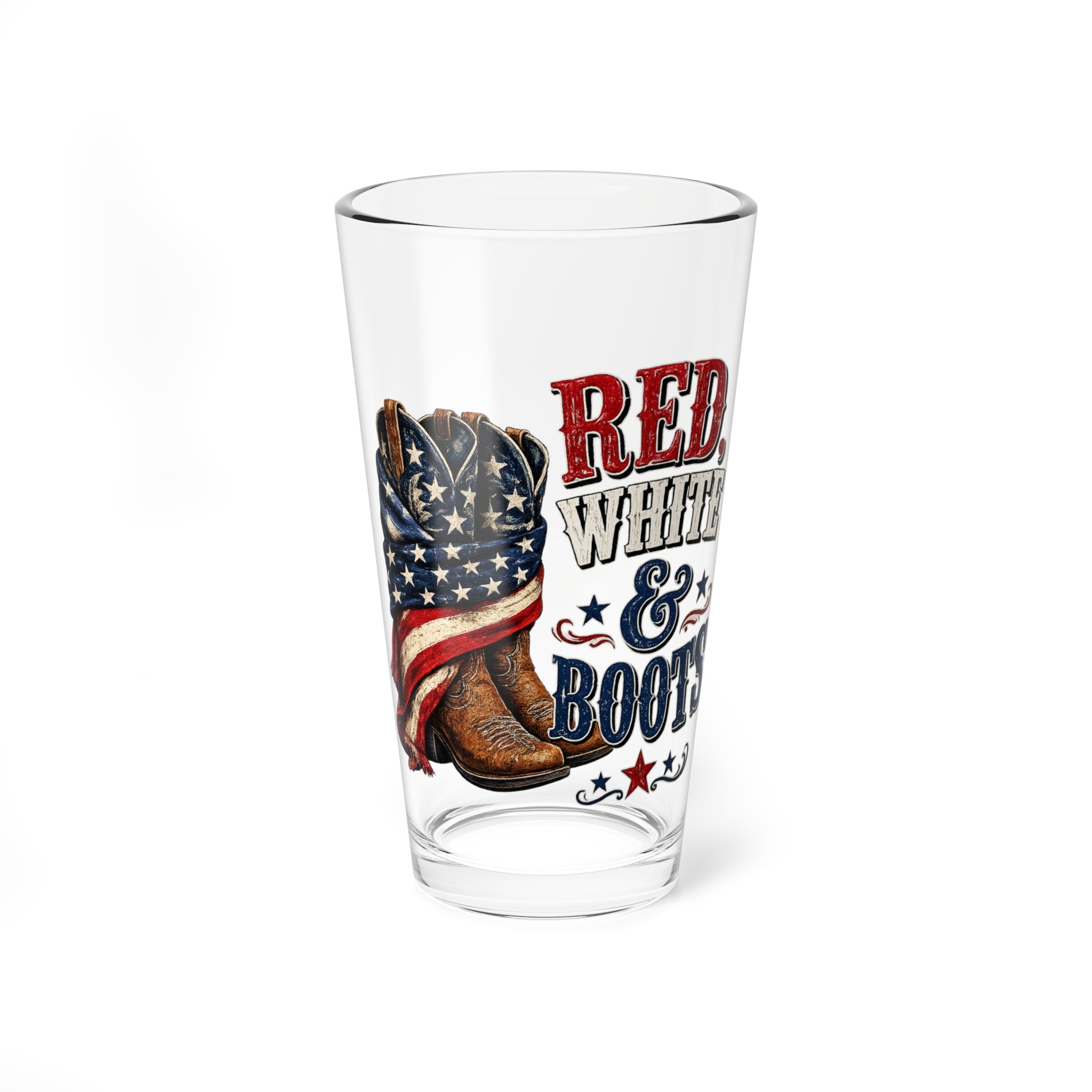 "Red, White & Boots" American Flag Cowboy Boots 16oz - Mixing Glass