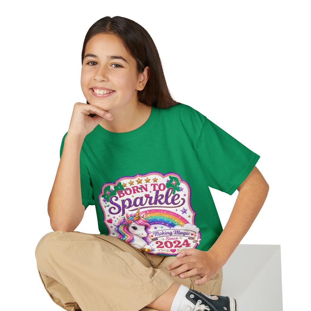 "Born to Sparkle" Unicorn Rainbow 2024 Youth Tee Kids — T-Shirt