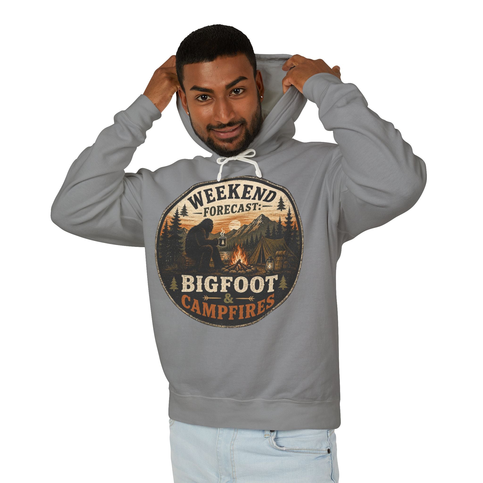 Bigfoot & Campfires Hoodie — Weekend Forecast Camping Graphic Sweatshirt