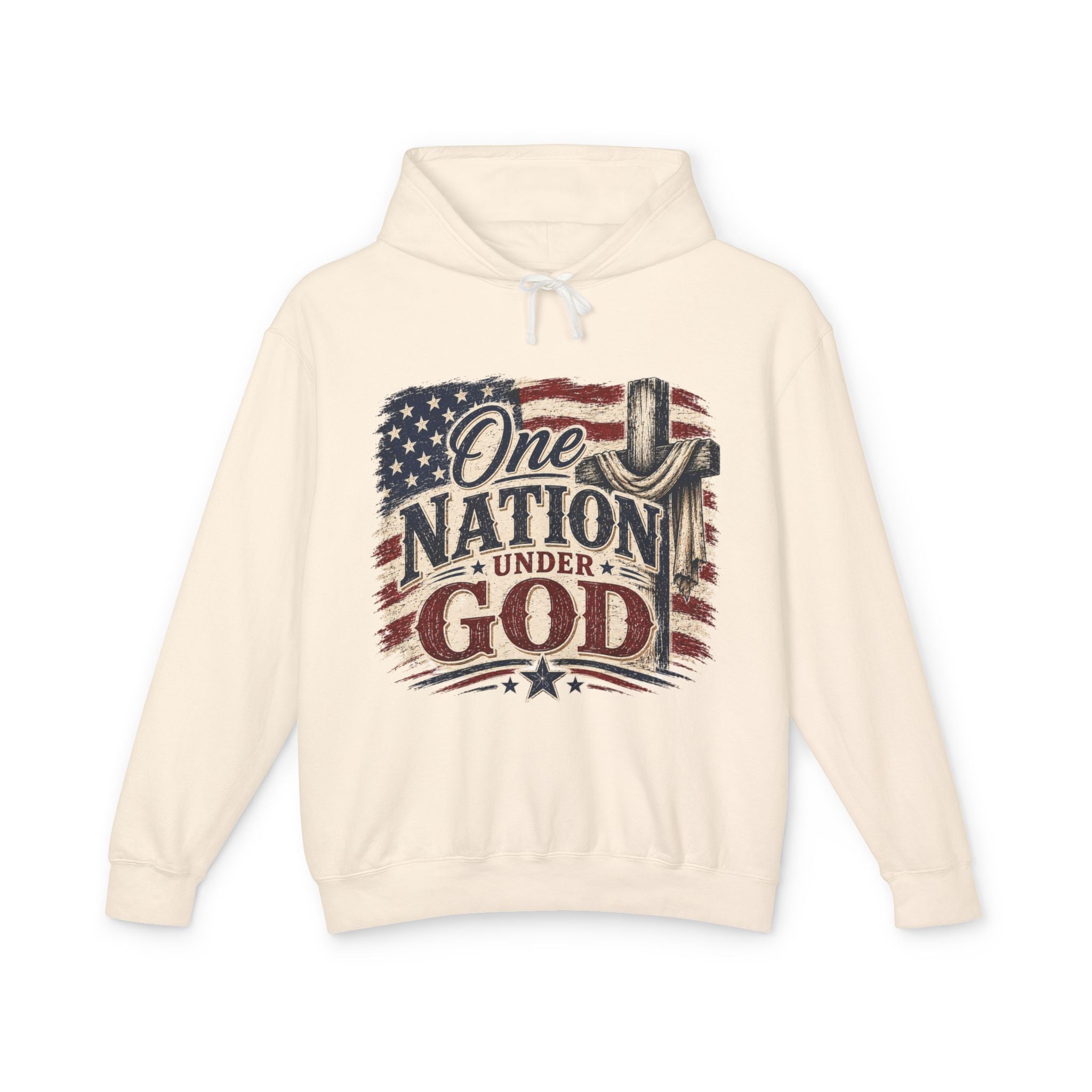 One Nation Under God Hoodie — Patriotic American Flag Cross Sweatshirt