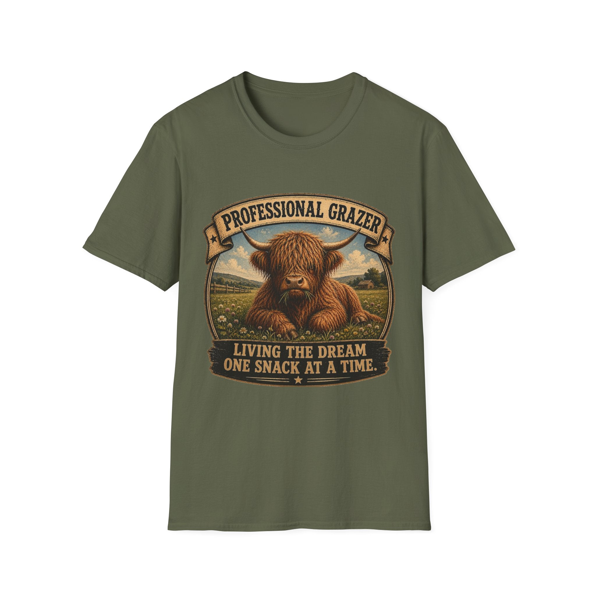 Before and After Coffee Highland Cow Unisex Softstyle T-Shirt