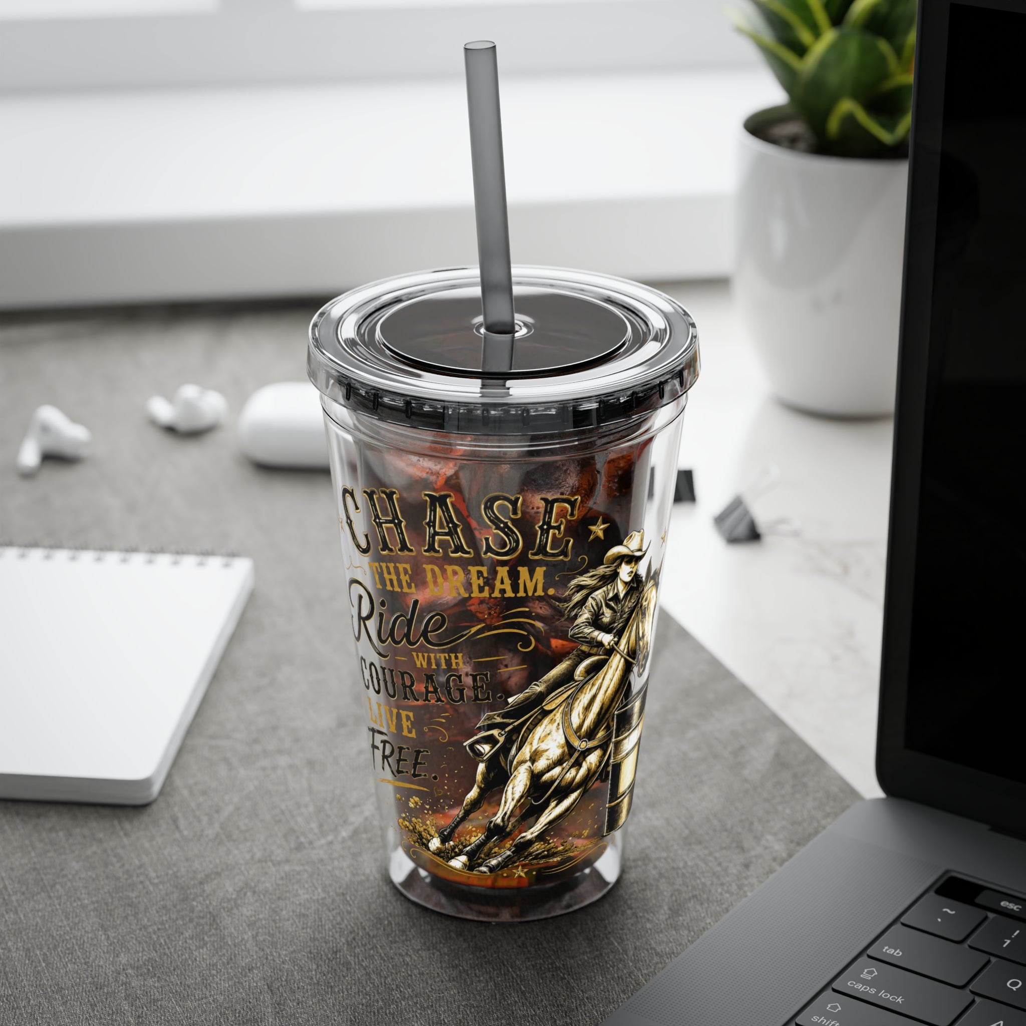 Inspirational Horse Tumbler with Straw — "Chase the Dream, Ride with Courage" 16oz