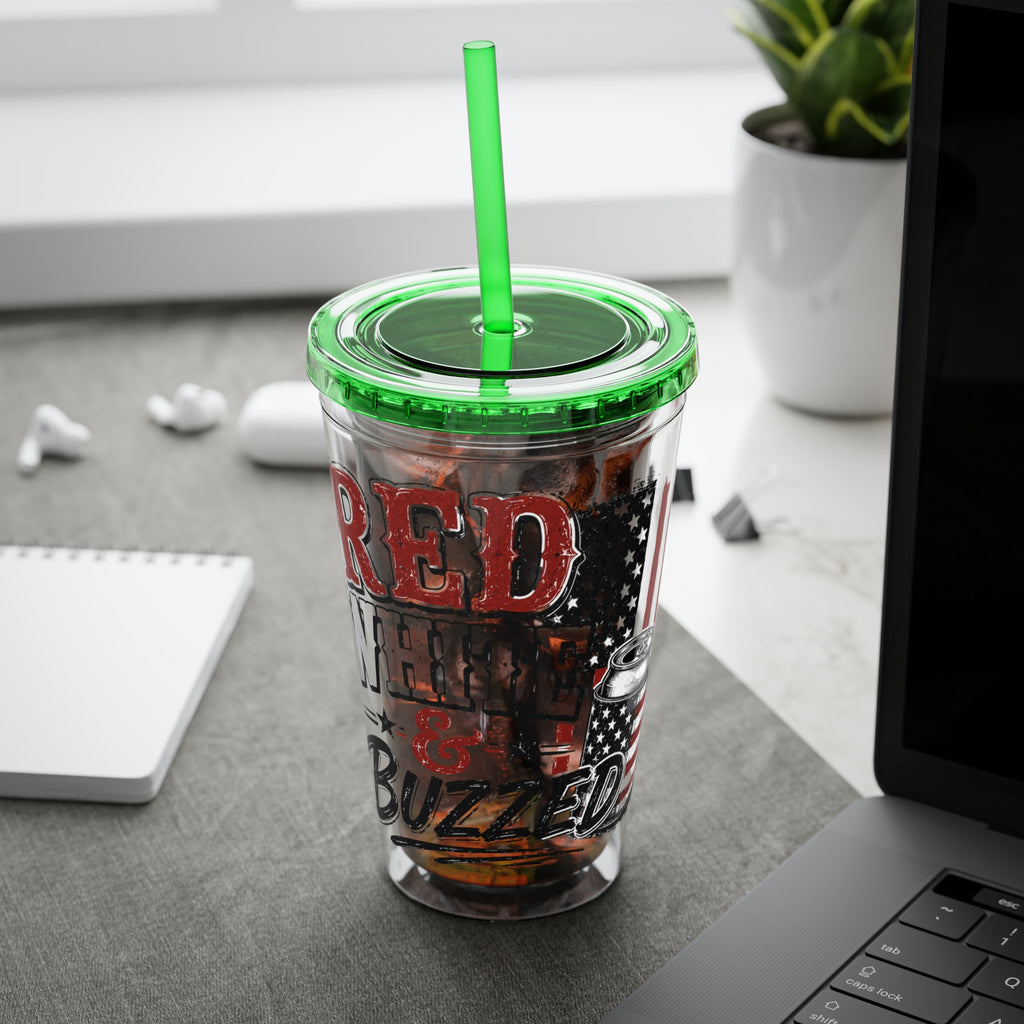 Red, White & Buzzed Sunsplash Tumbler with Straw, 16oz
