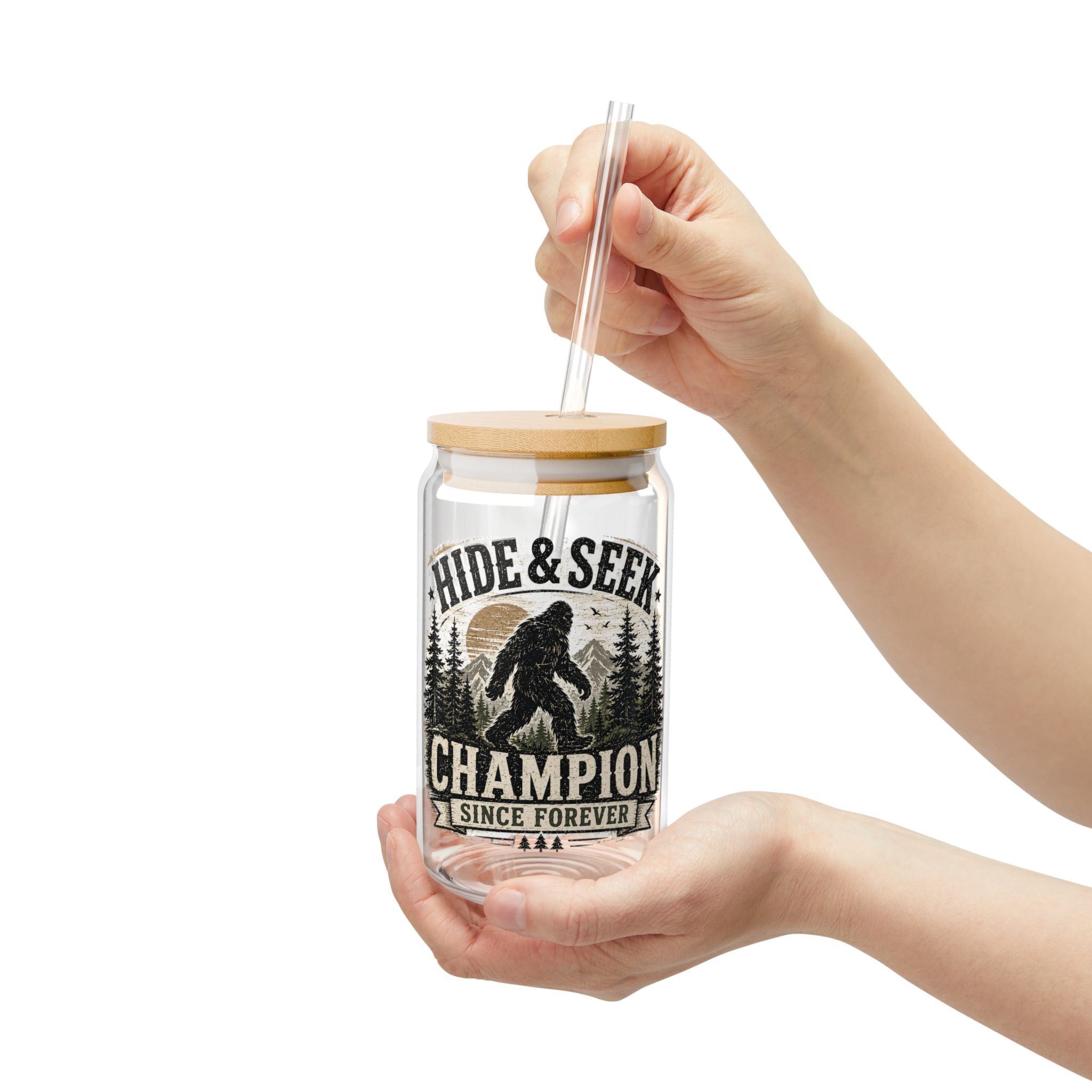 Hide & Seek Champion Since Forever Bigfoot Glass Straw Cup, 16oz