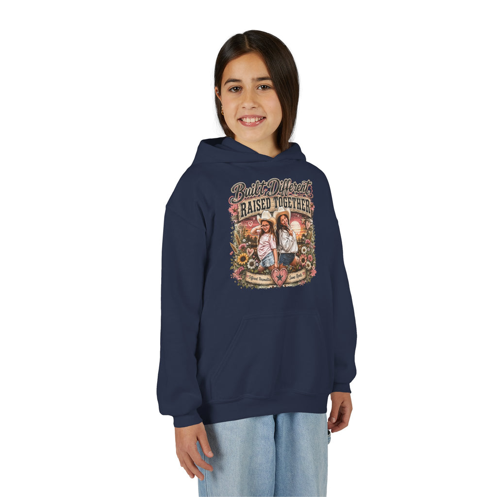 Youth Hoodie — “Built Different, Raised Together” Vintage Farm Kids Pullover