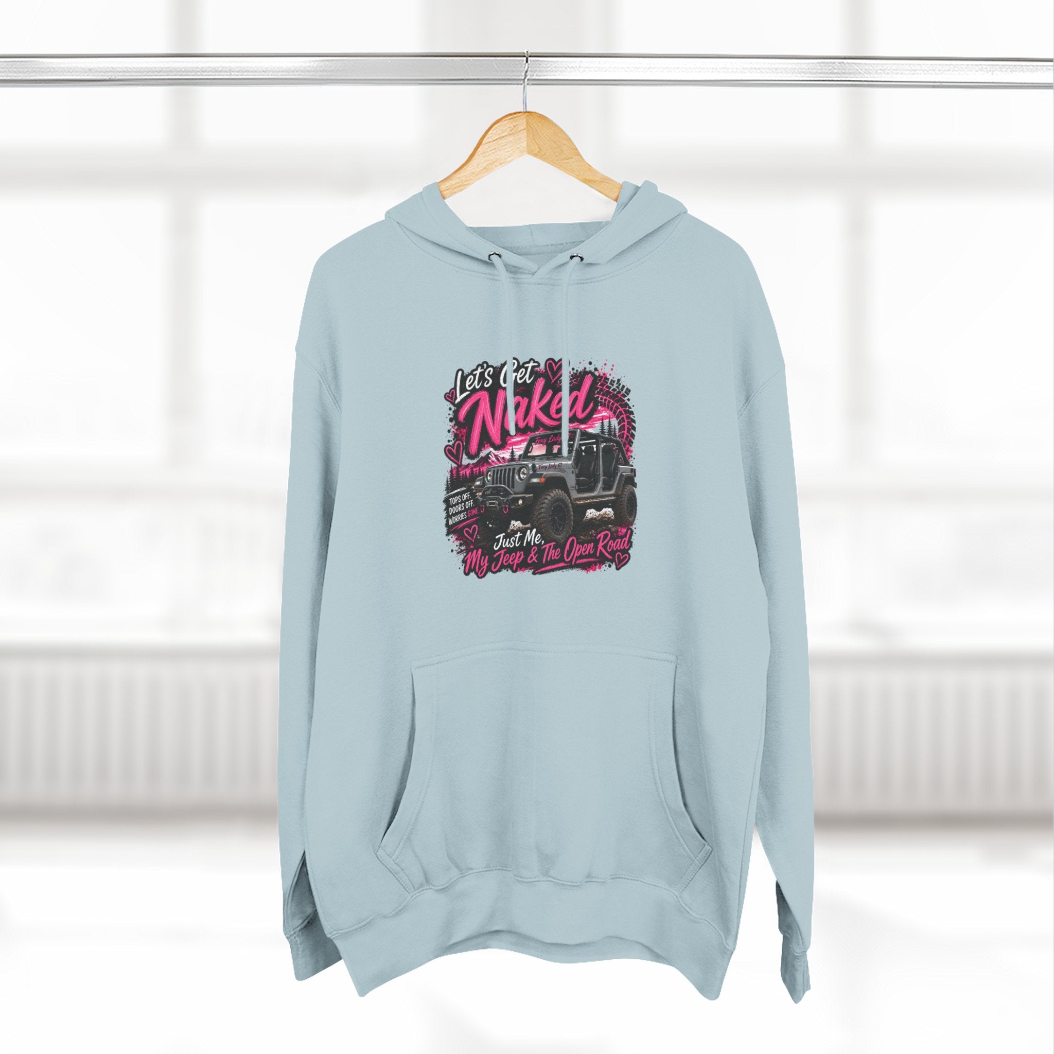 Jeep 'Let's Get Naked' Graphic Hoodie — (Pink) Off-Road Adventure Pullover