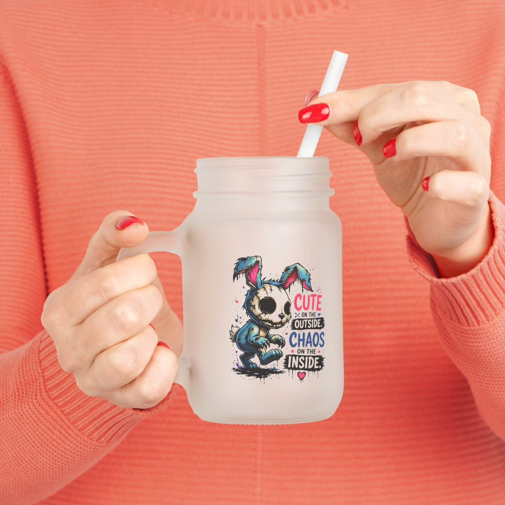'Cute on the Outside, Chaos Inside' Bunny Mason Jar Tumbler — Mason Jar
