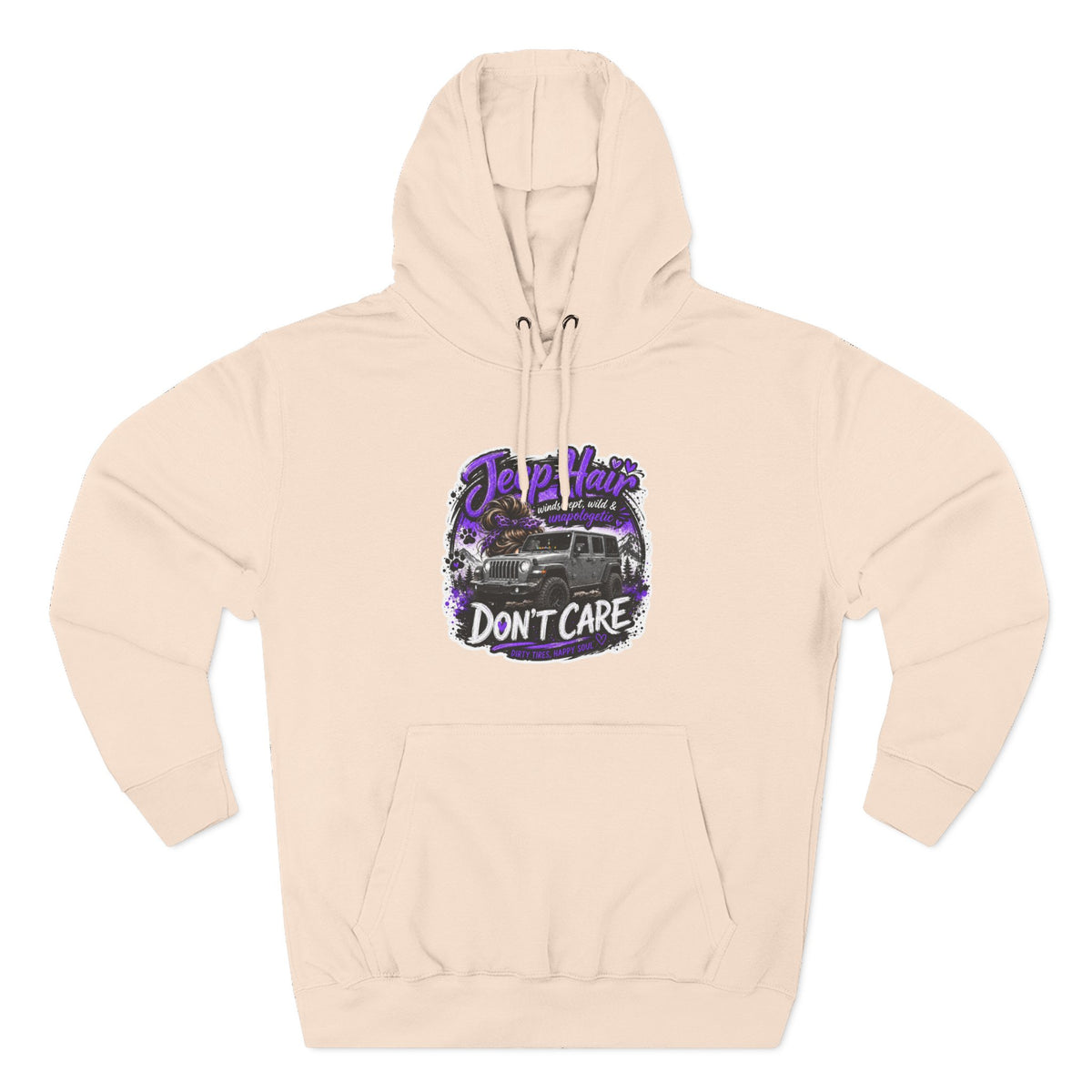 Jeep Hair Don't Care (Purple) Three-Panel Fleece Hoodie
