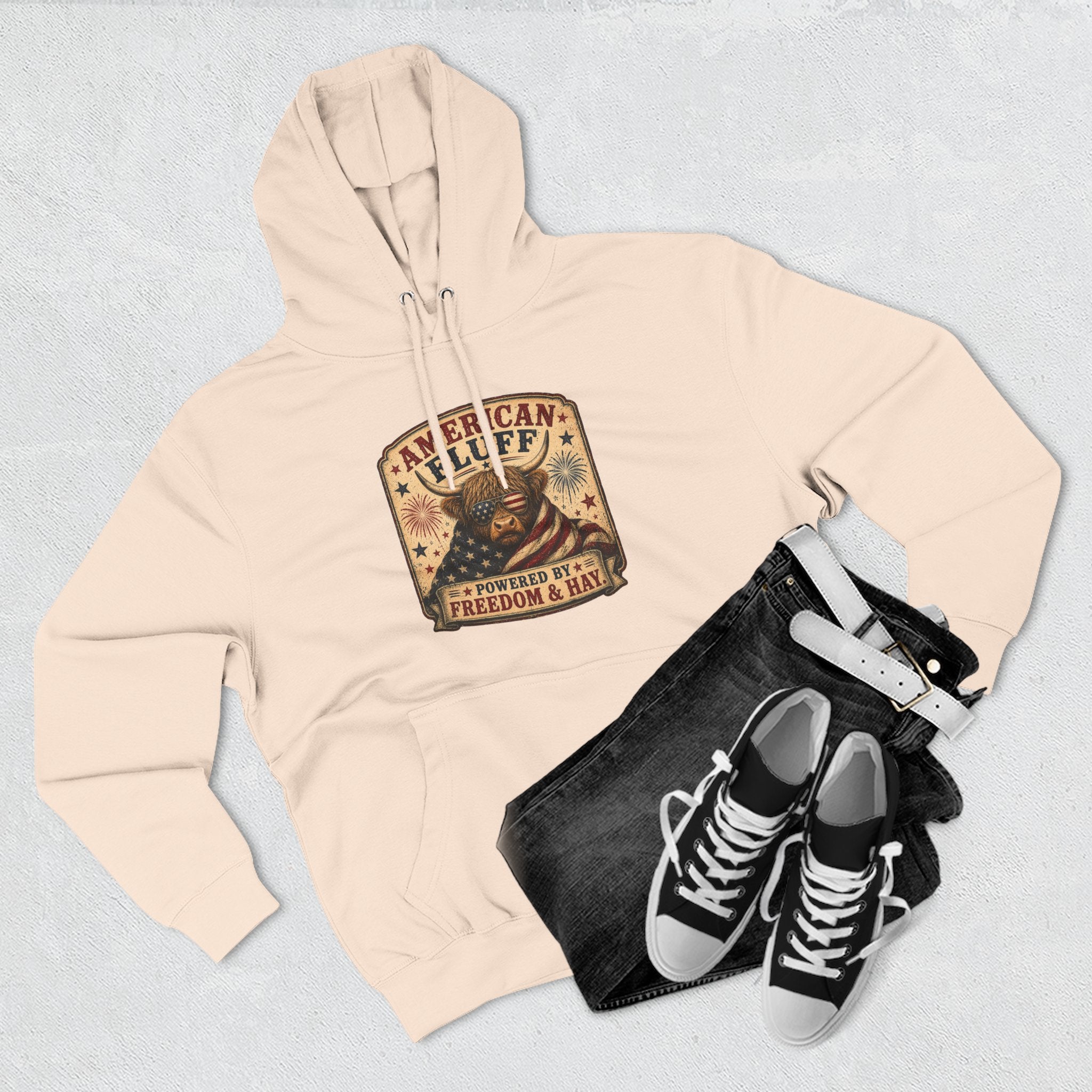 American Fluff Highland Cow Three-Panel Fleece Hoodie