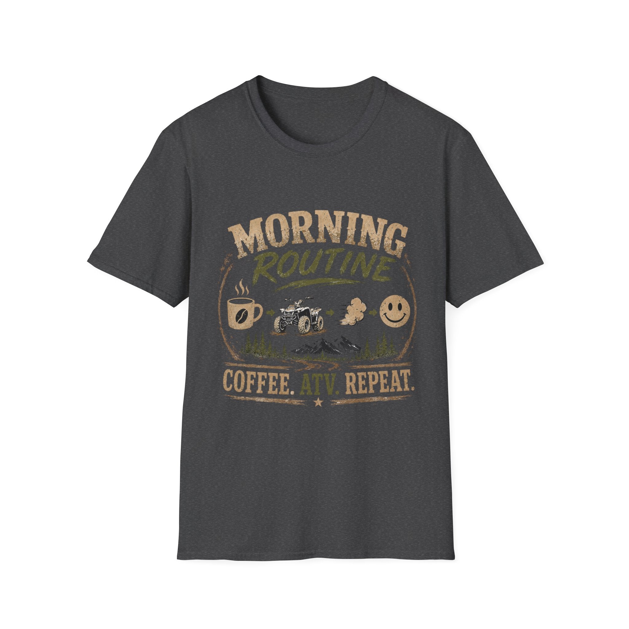 Morning Routine T-Shirt — “Coffee. ATV. Repeat.” Outdoor Adventure Graphic Tee