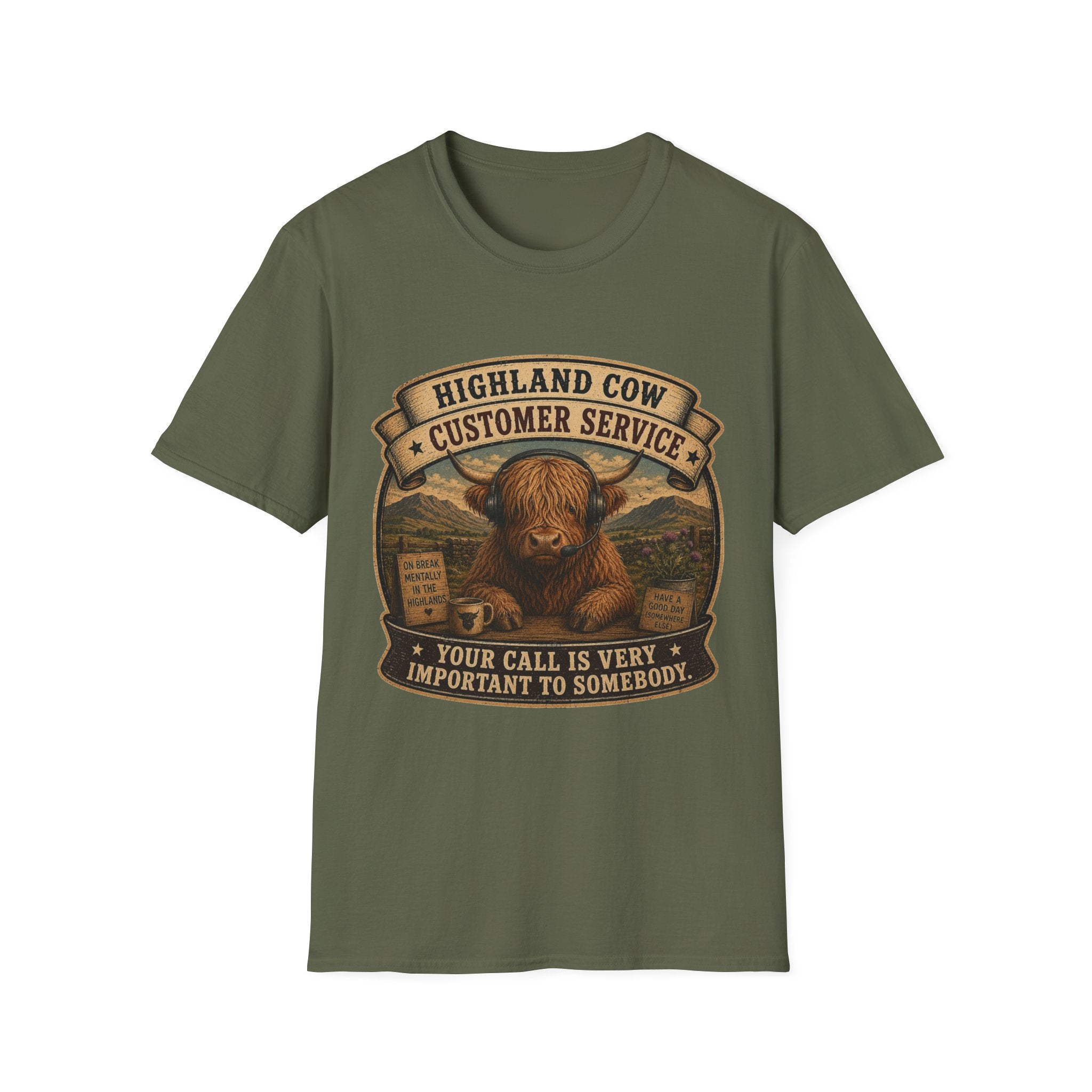 Highland Cow Customer Service Unisex Softstyle T-Shirt