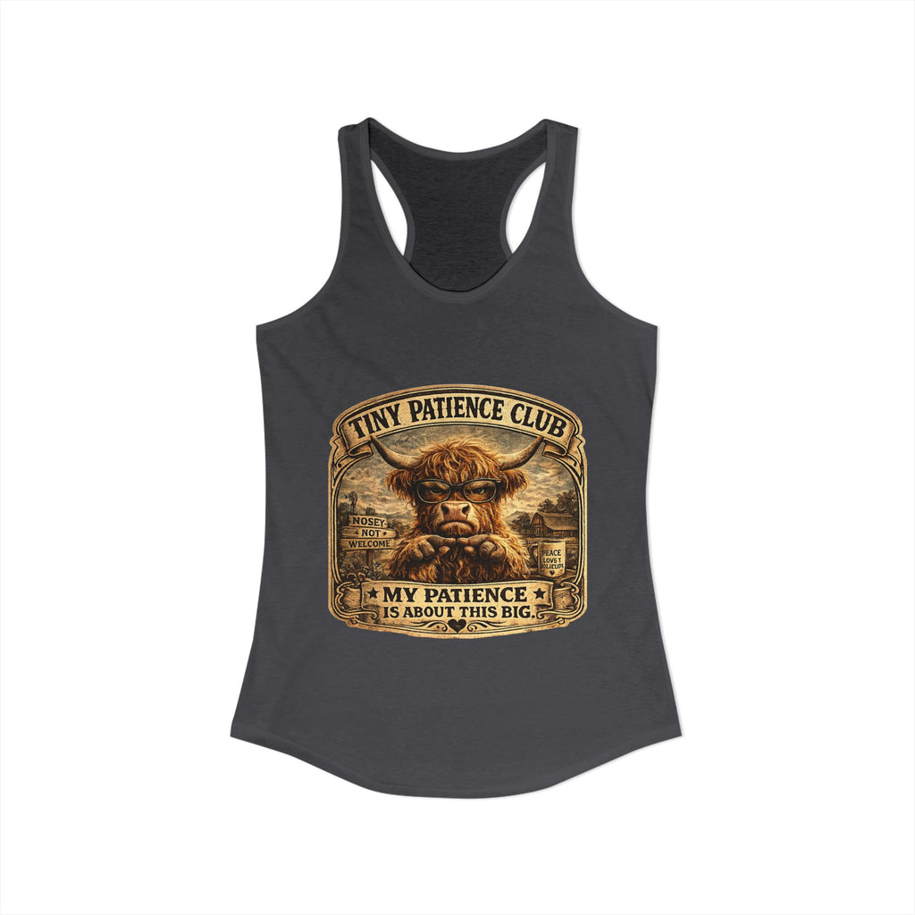 Tiny Patience Highland Cow Women's Ideal Racerback Tank