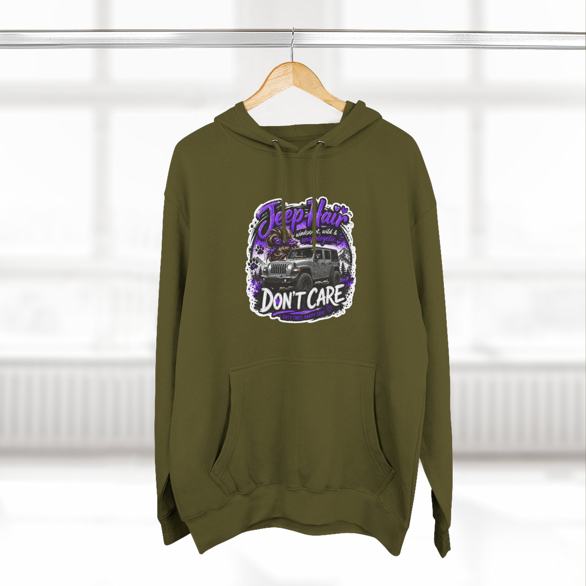 Jeep Hair Don't Care (Purple) Three-Panel Fleece Hoodie