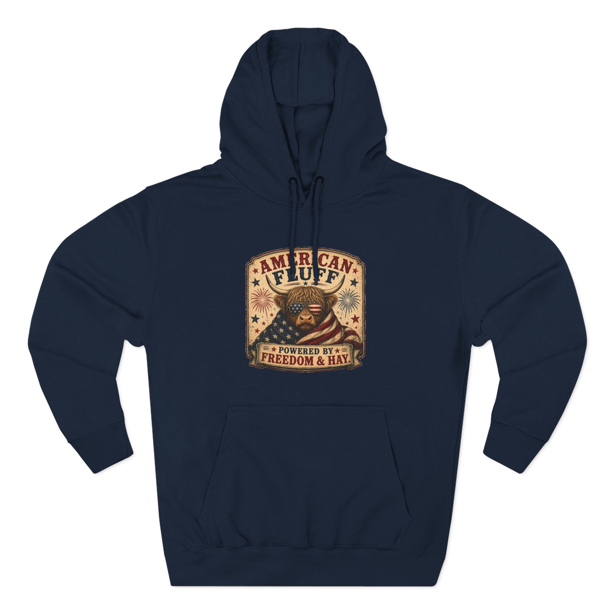 American Fluff Highland Cow Three-Panel Fleece Hoodie