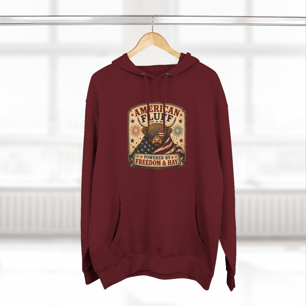 American Fluff Highland Cow Three-Panel Fleece Hoodie