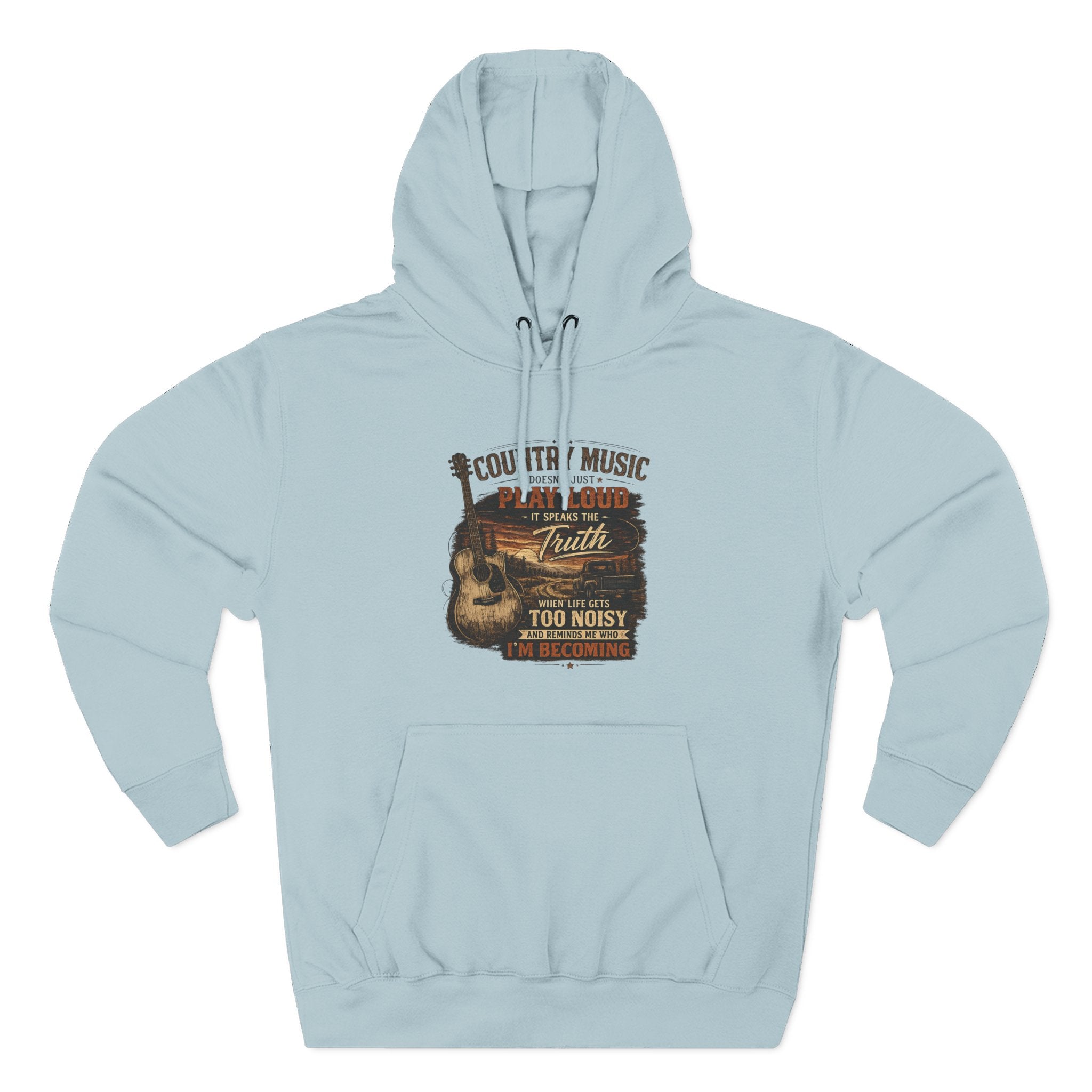 Country Music Guitar Hoodie — "Country Music: Too Loud For The City" Fleece Sweatshirt