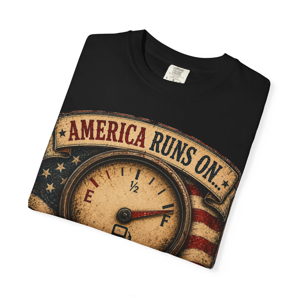 America Runs On T-Shirt — "Sweet Tea, Freedom & Poor Decisions" Vintage Patriotic Tee