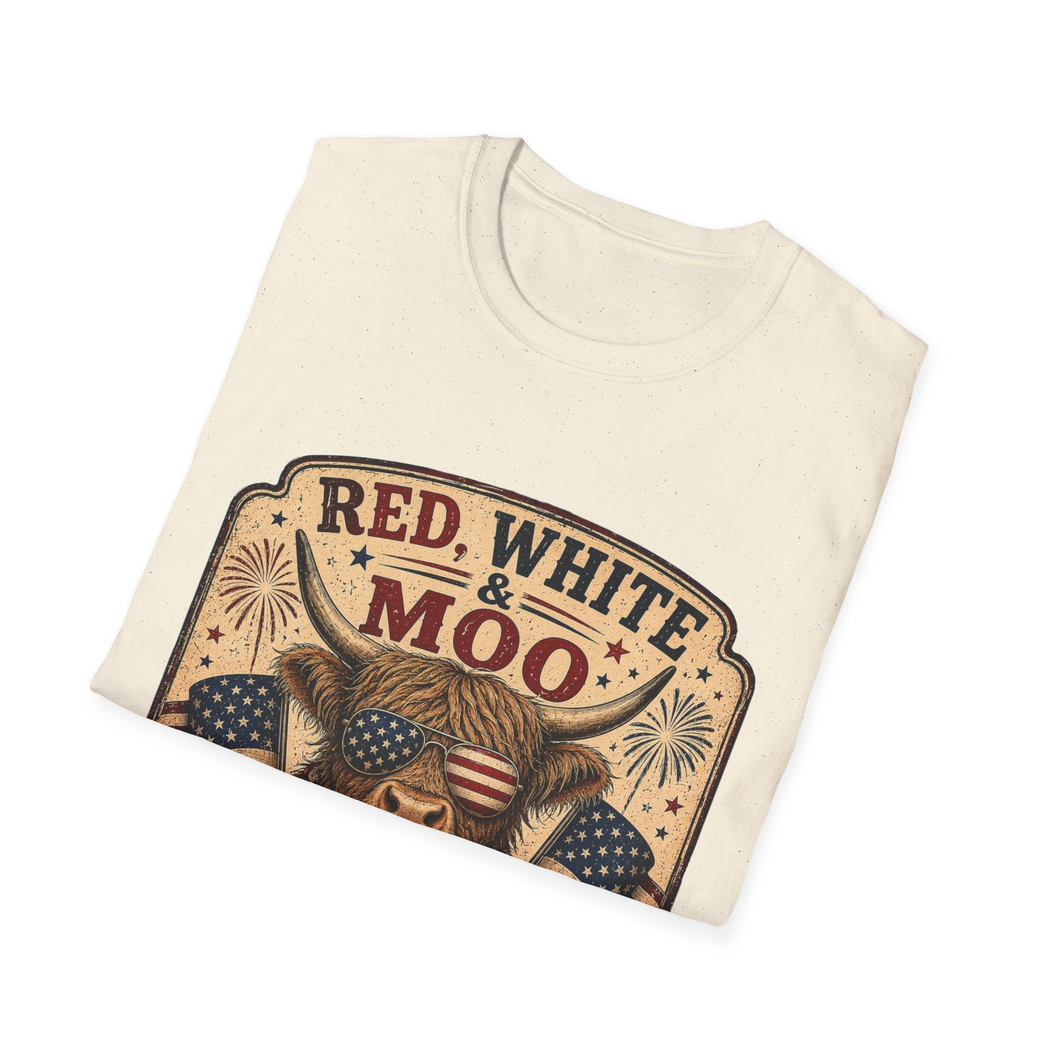 Red, White, & Moo Highland Cow Unisex Softstyle T-Shirt
