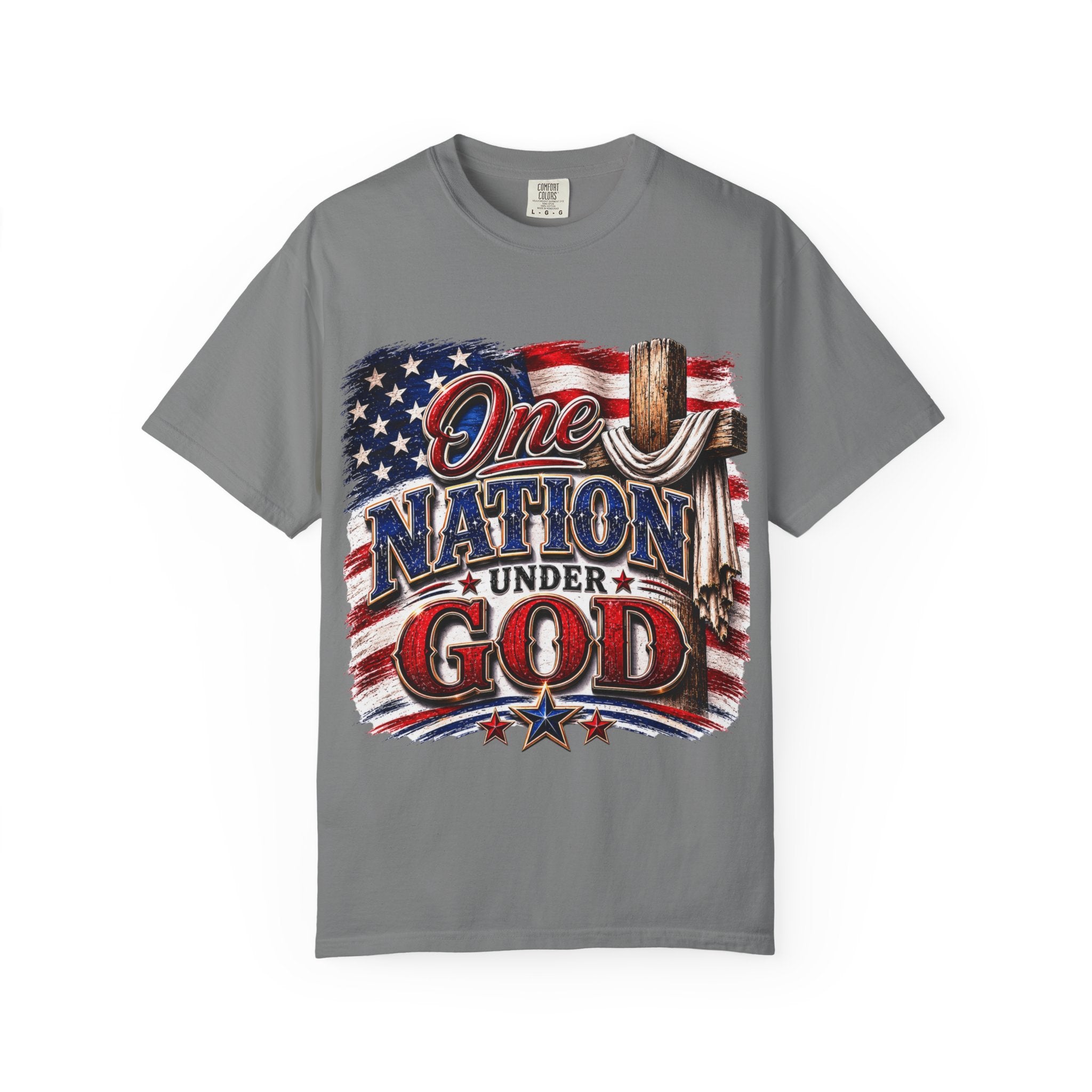 One Nation Under God T-Shirt — Patriotic American Flag & Cross Graphic