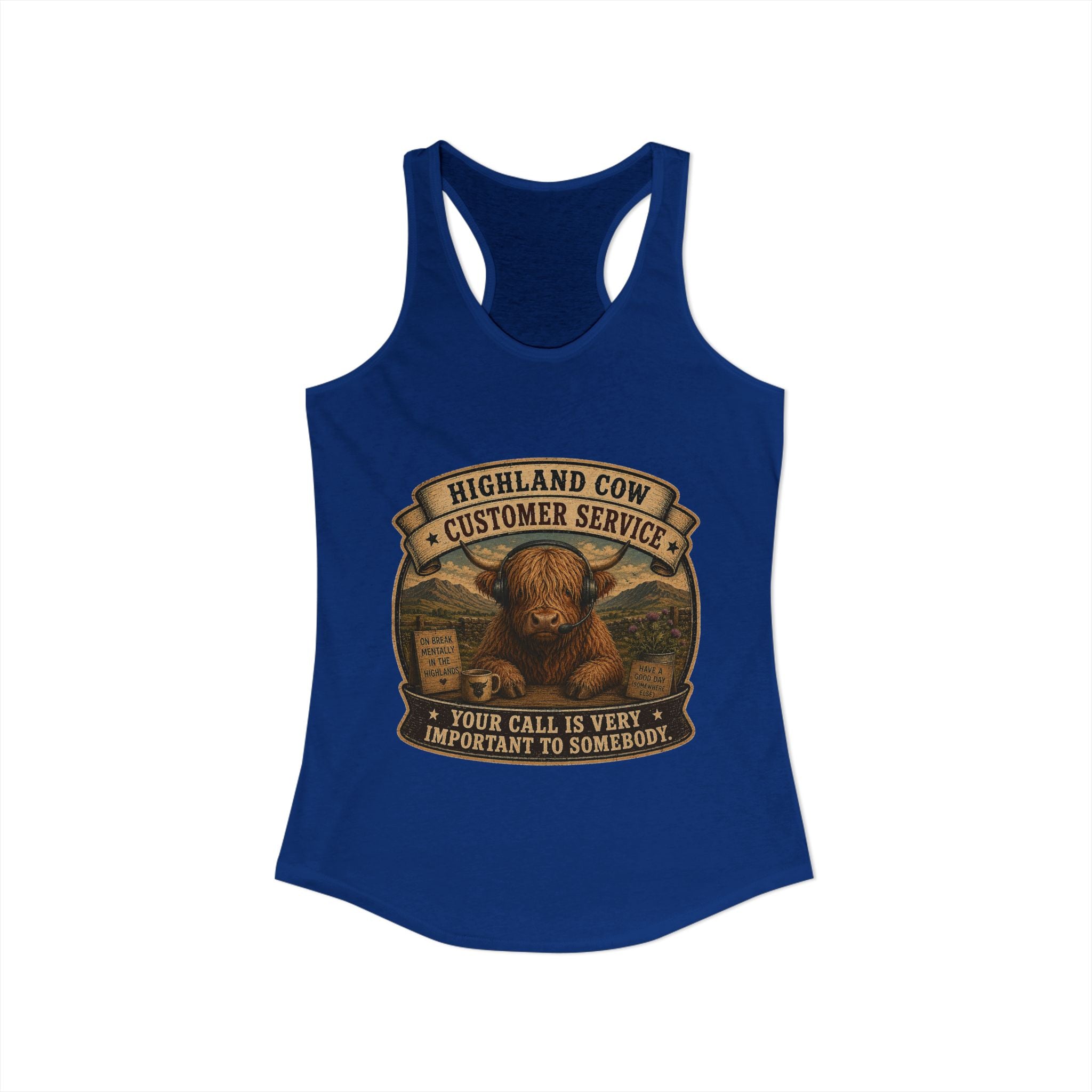 Highland Cow Customer Service Women's Ideal Racerback Tank