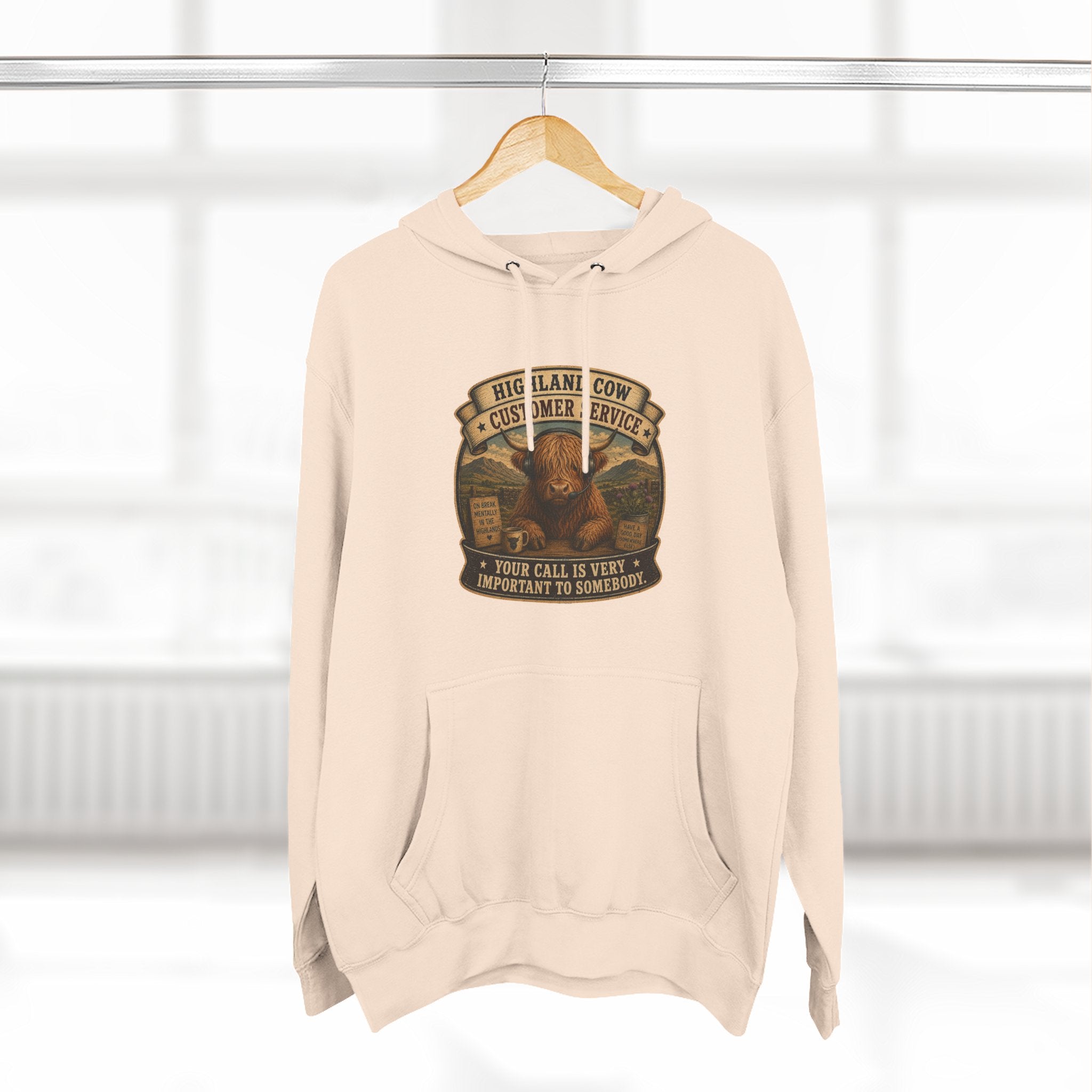 Highland Cow Customer Service Three-Panel Fleece Hoodie