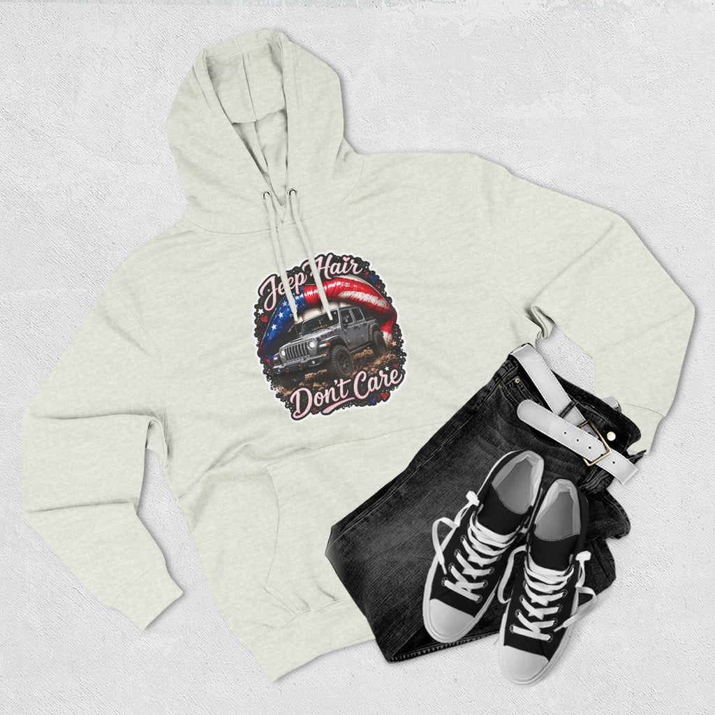 "Jeep Hair Don't Care" Graphic Fleece Pullover - Patriotic Jeep Hoodie