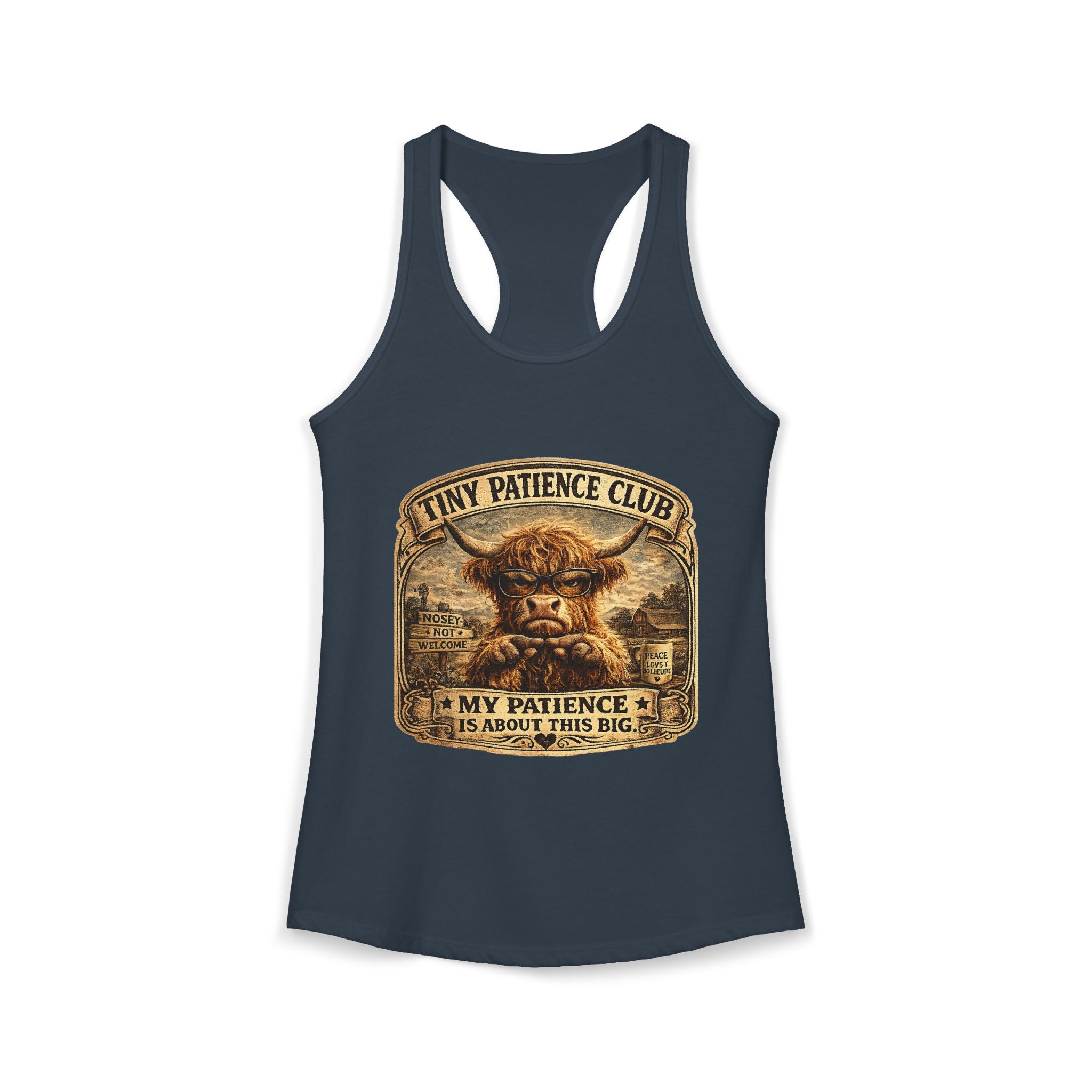 Tiny Patience Highland Cow Women's Ideal Racerback Tank