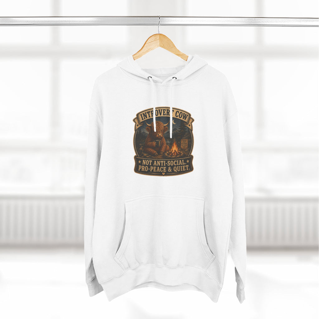 Introvert Highland Cow Three-Panel Fleece Hoodie