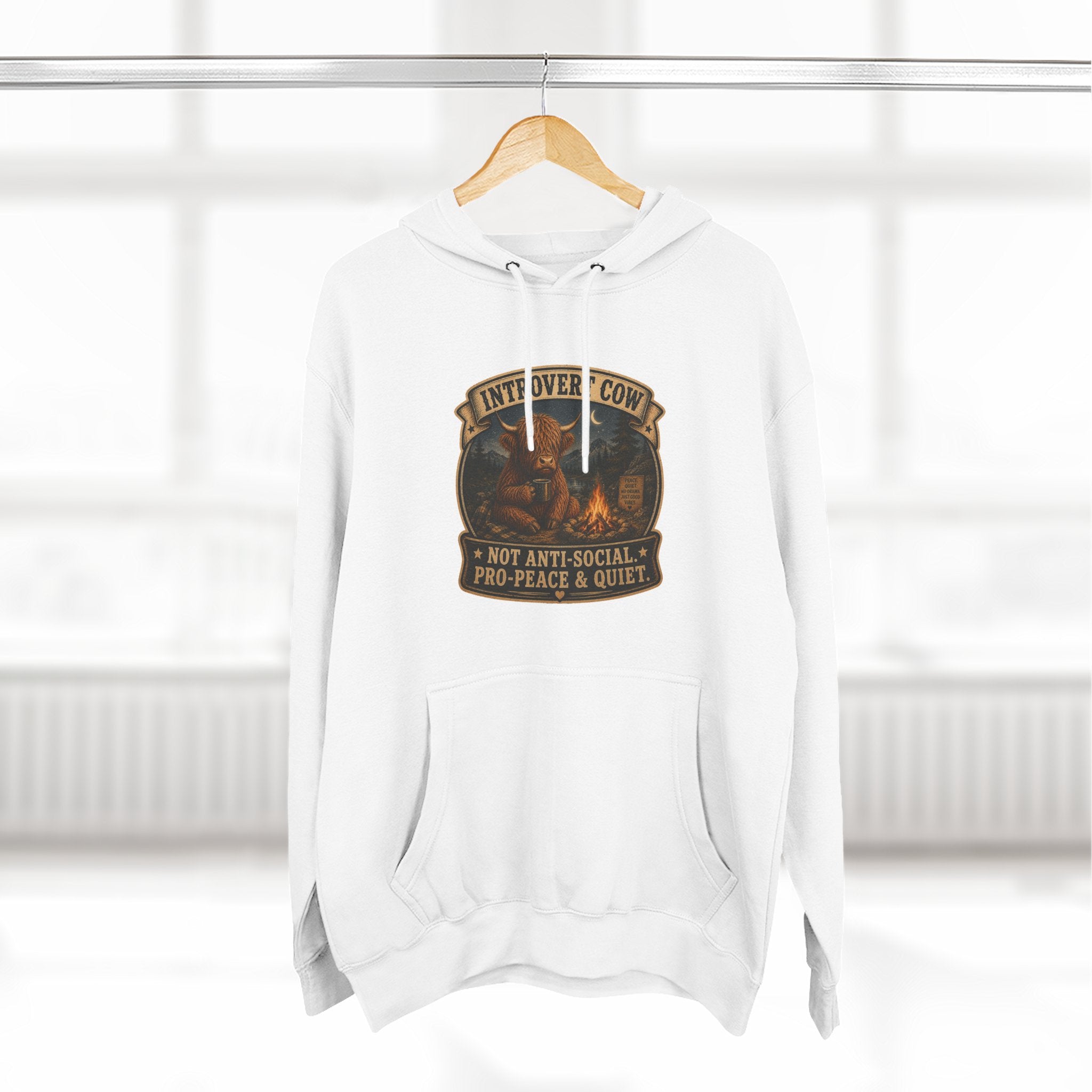 Introvert Highland Cow Three-Panel Fleece Hoodie