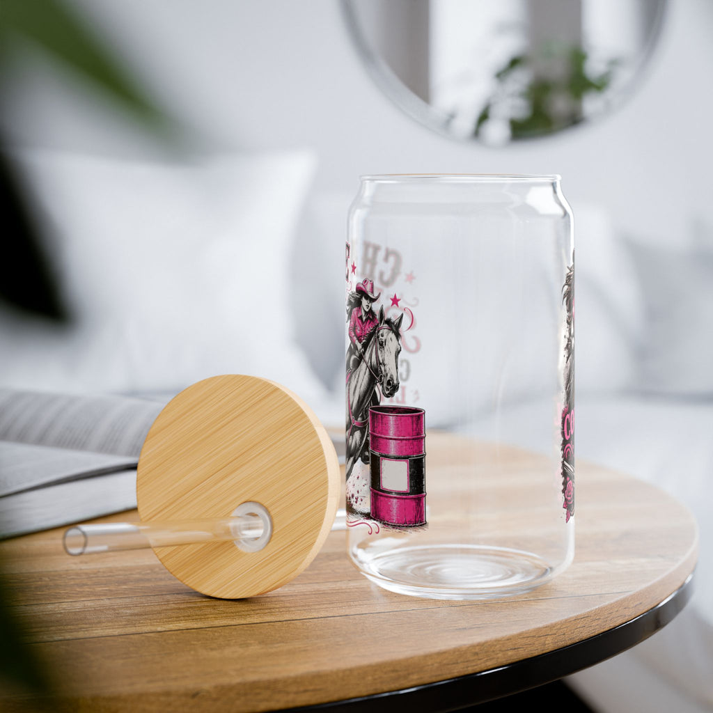 "Chase the Dream" Horse Racing Design, 16oz Glass Jar with Straw - Sipper Glass