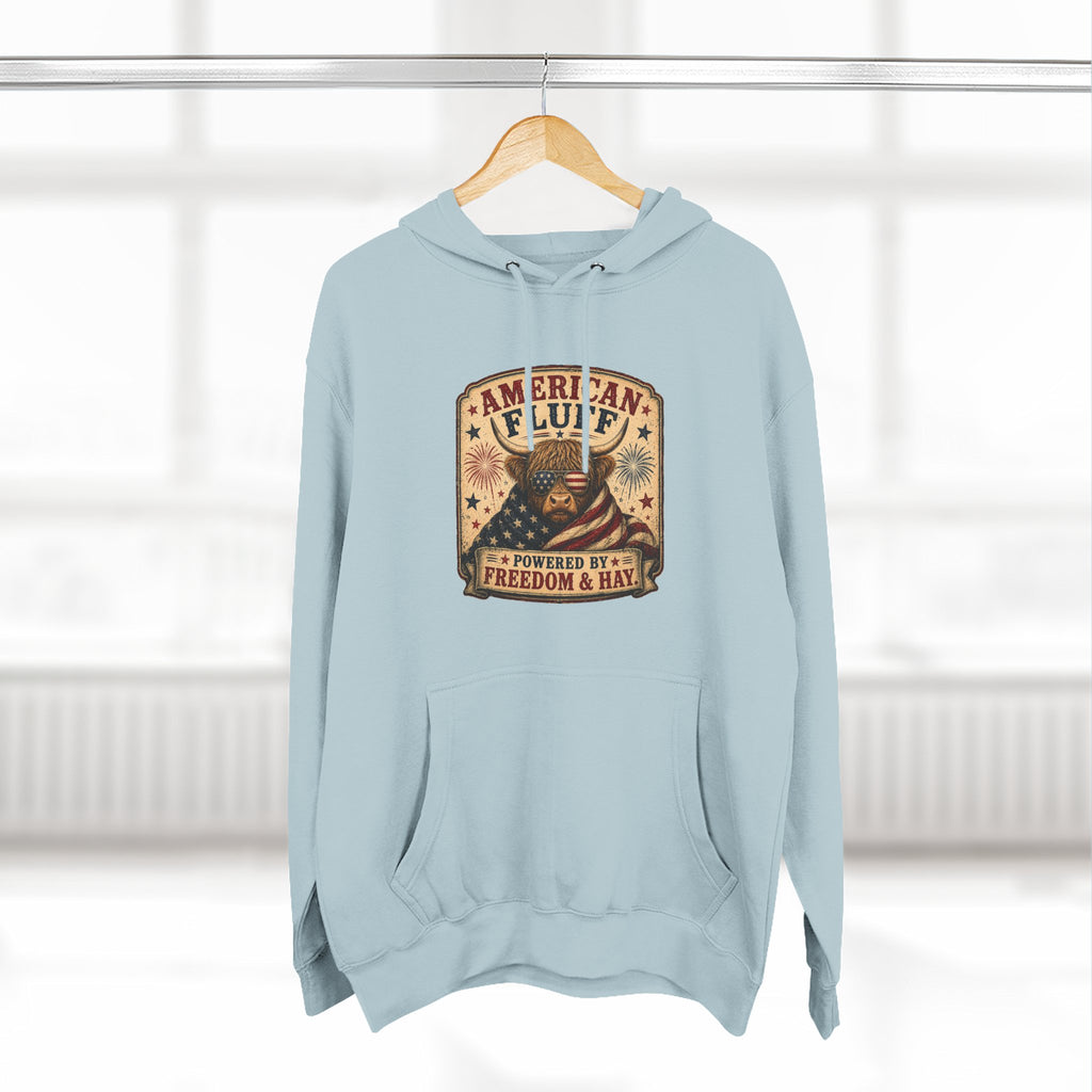American Fluff Highland Cow Three-Panel Fleece Hoodie