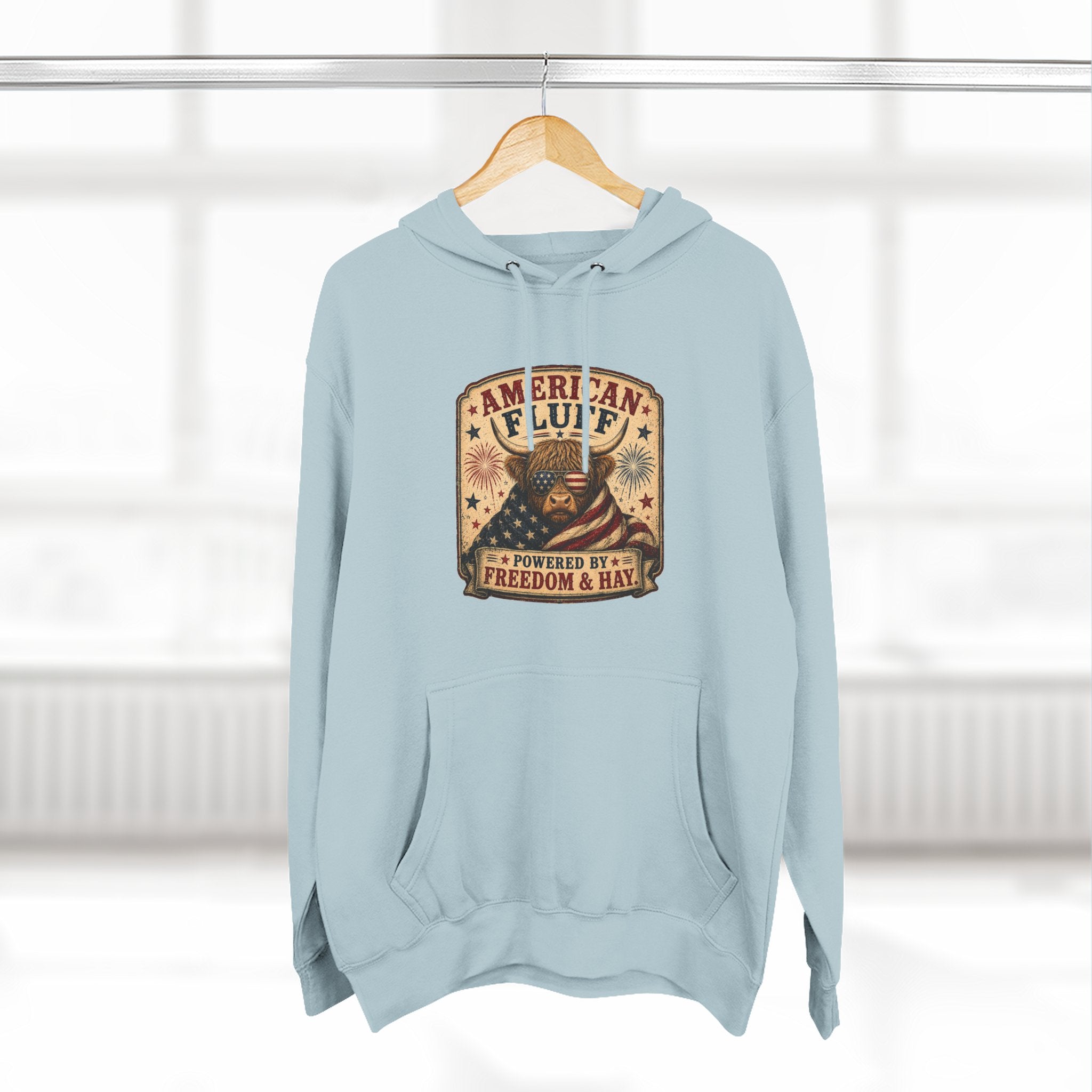 American Fluff Highland Cow Three-Panel Fleece Hoodie