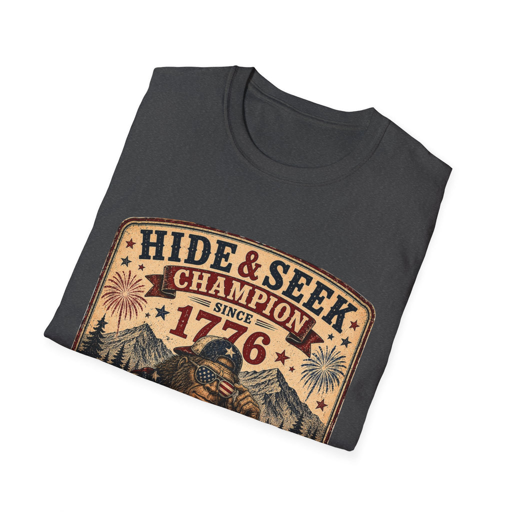 "Hide & Seek Champion Since 1776" Vintage Patriotic Graphic — T-Shirt
