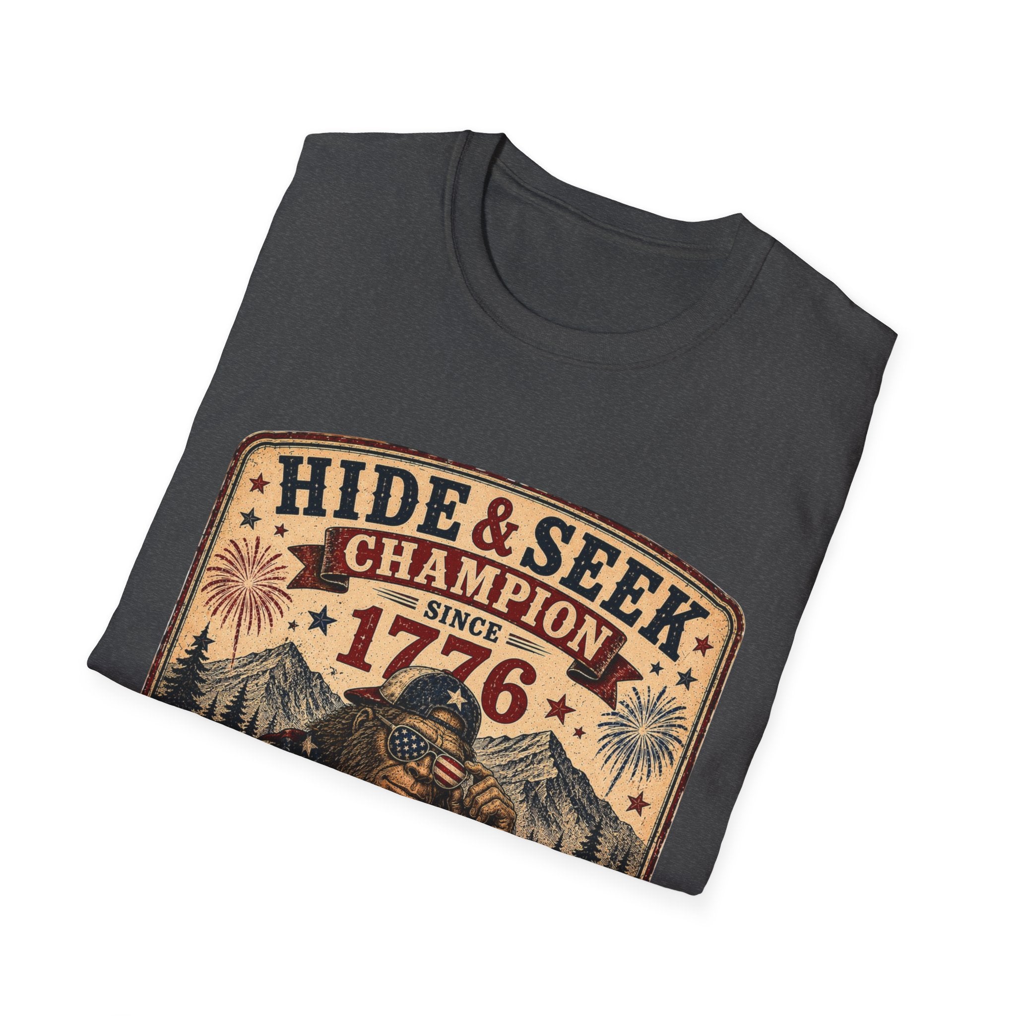 "Hide & Seek Champion Since 1776" Vintage Patriotic Graphic — T-Shirt